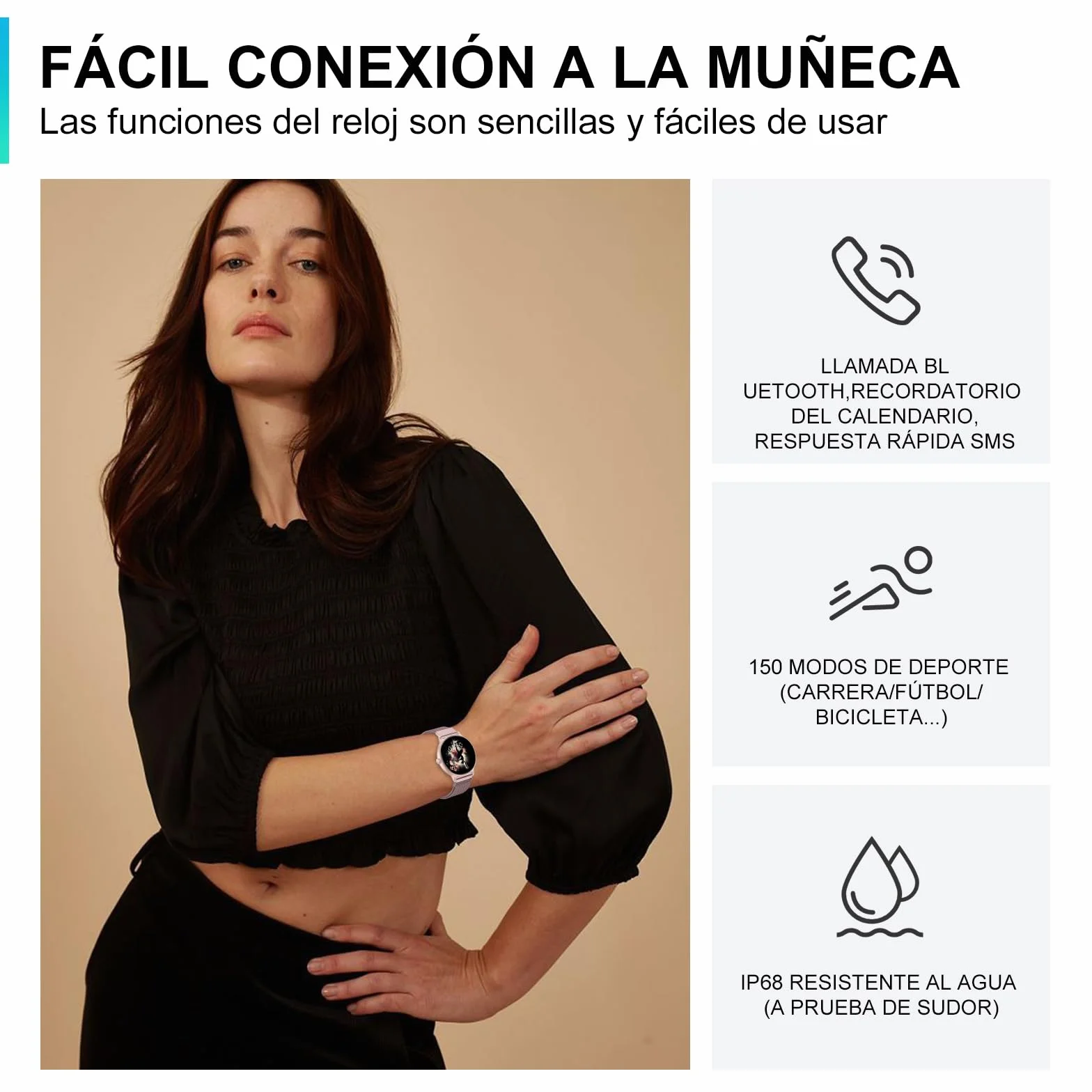 AcclaFit Reloj Inteligente Mujer Hombre, 1.85" Smartwatch con Llamadas Bluetooth, 140+ Modos Deportivos con SpO2/Pulsómetro/Monitor de Sueño/Podómetro, Impermeable IP68 para Android iOS