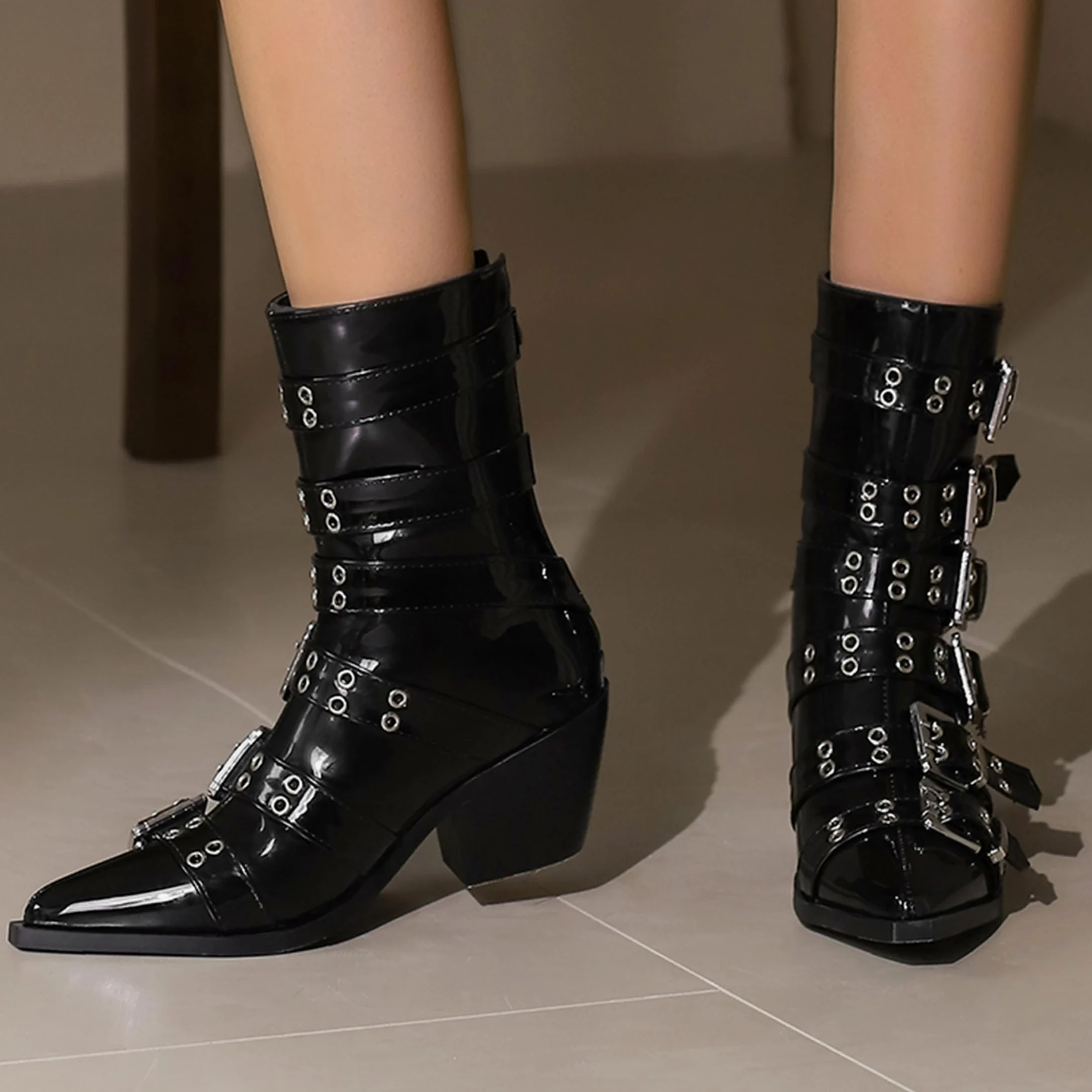Puntiagudo Botas de Vaquero Mujer Tacón Ancho