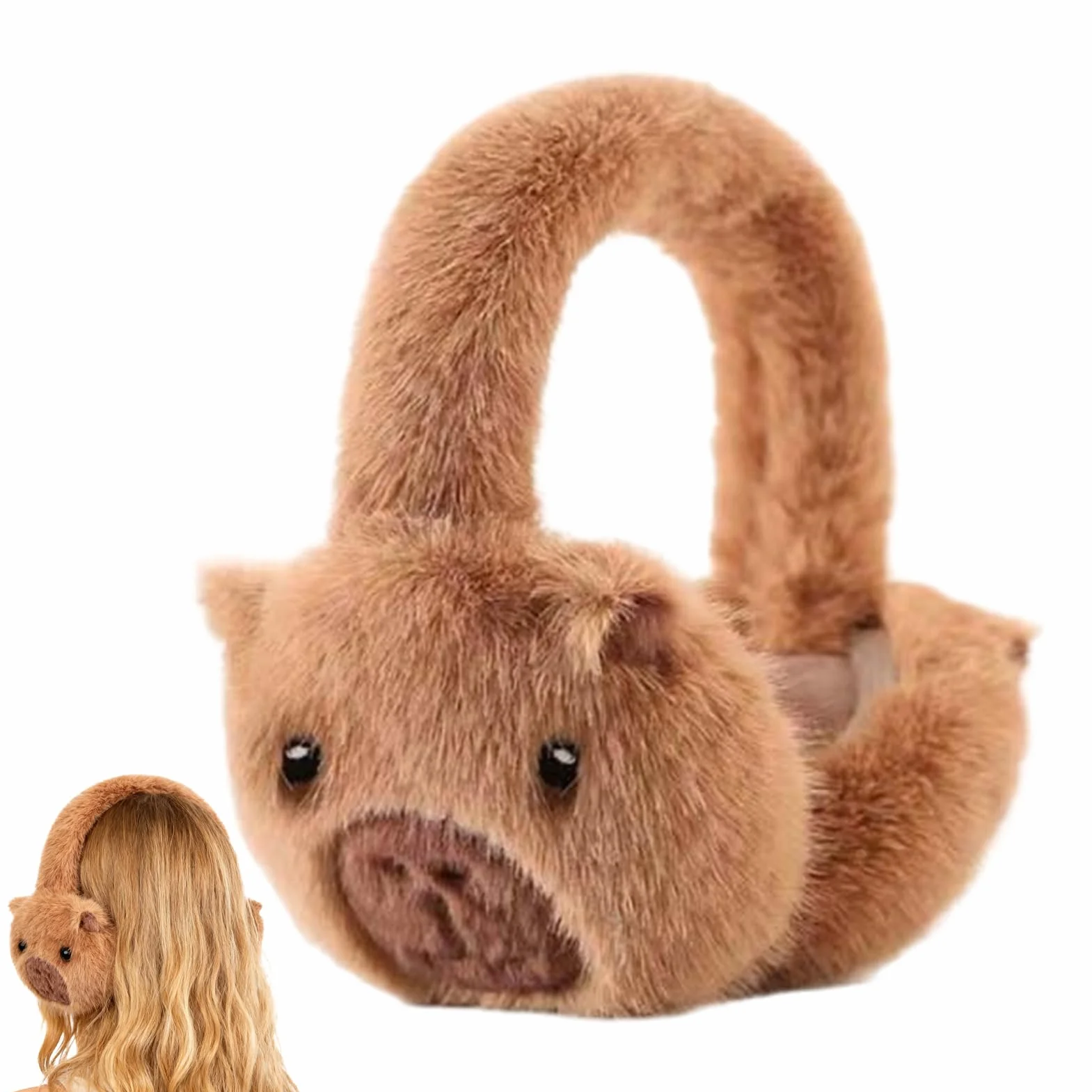 Orejeras de felpa Capybara, orejeras de invierno para niñas y niños, calentadores de orejas plegables, calentador térmico para exteriores, escuela, esquí, correr, viajes, camping
