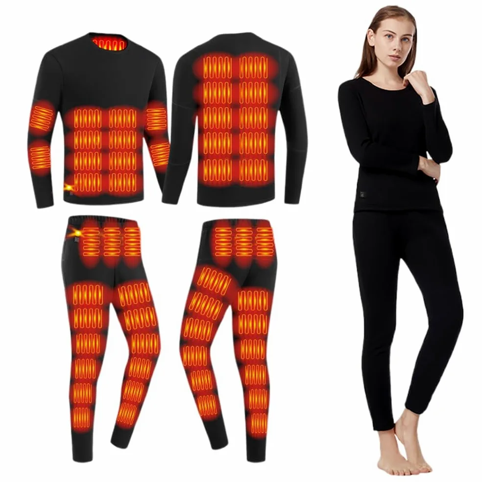 Ropa Interior Calefaccionada para Mujeres, Camiseta Y Pantalones Térmicos Eléctricos con 52 Zonas De Calefacción Y 3 Configuraciones De Temperatura para Esquiar