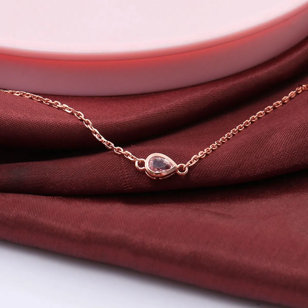 Pulseras Mujer de Oro Rosa de 9K / 14K / 18K, Gota de Agua con Moissanita de 0,4 ct, Cadena Extensible 16 CM + 5 CM, Pulseras de Cadena Oro Rosa Ajustable Mujer