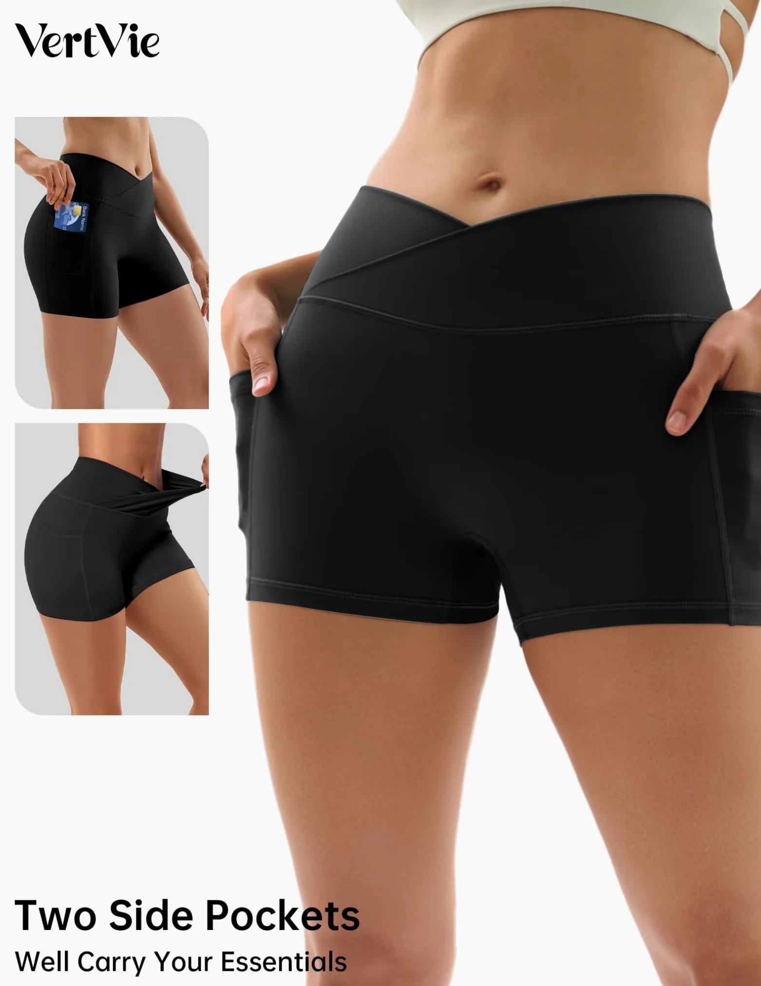 Vertvie Pantalones Leggings Cortos Deportivos para Mujer Pantalones Cortos Cintura Alta con Bolsillos Pantalones Cortos para Fitness Yoga Correr Secado Rápido