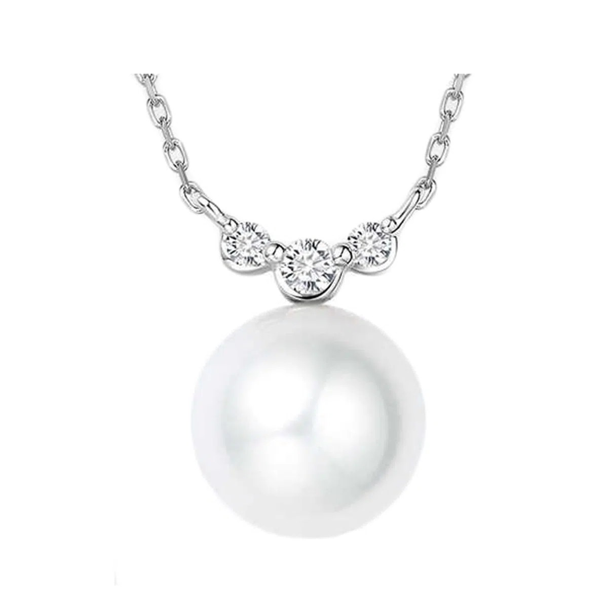 Collares de oro blanco para mujer, elegante collar de diamantes de 9K/14K/18K con colgante de perla de 8.5mm
