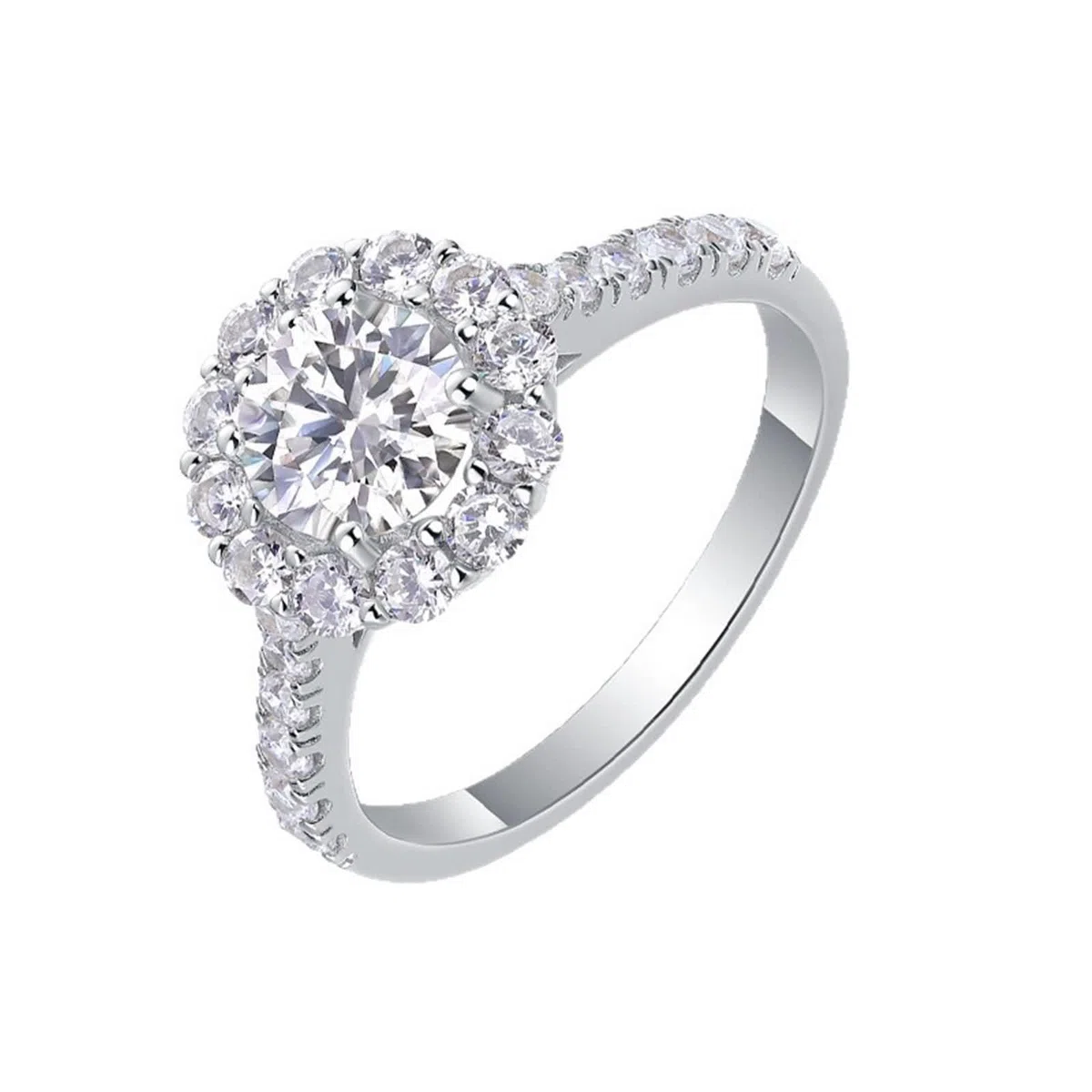 Anillo para mujer, oro 1 ct, moissanite, anillo de boda, oro blanco, halo, anillo de compromiso, oro auténtico para mujer