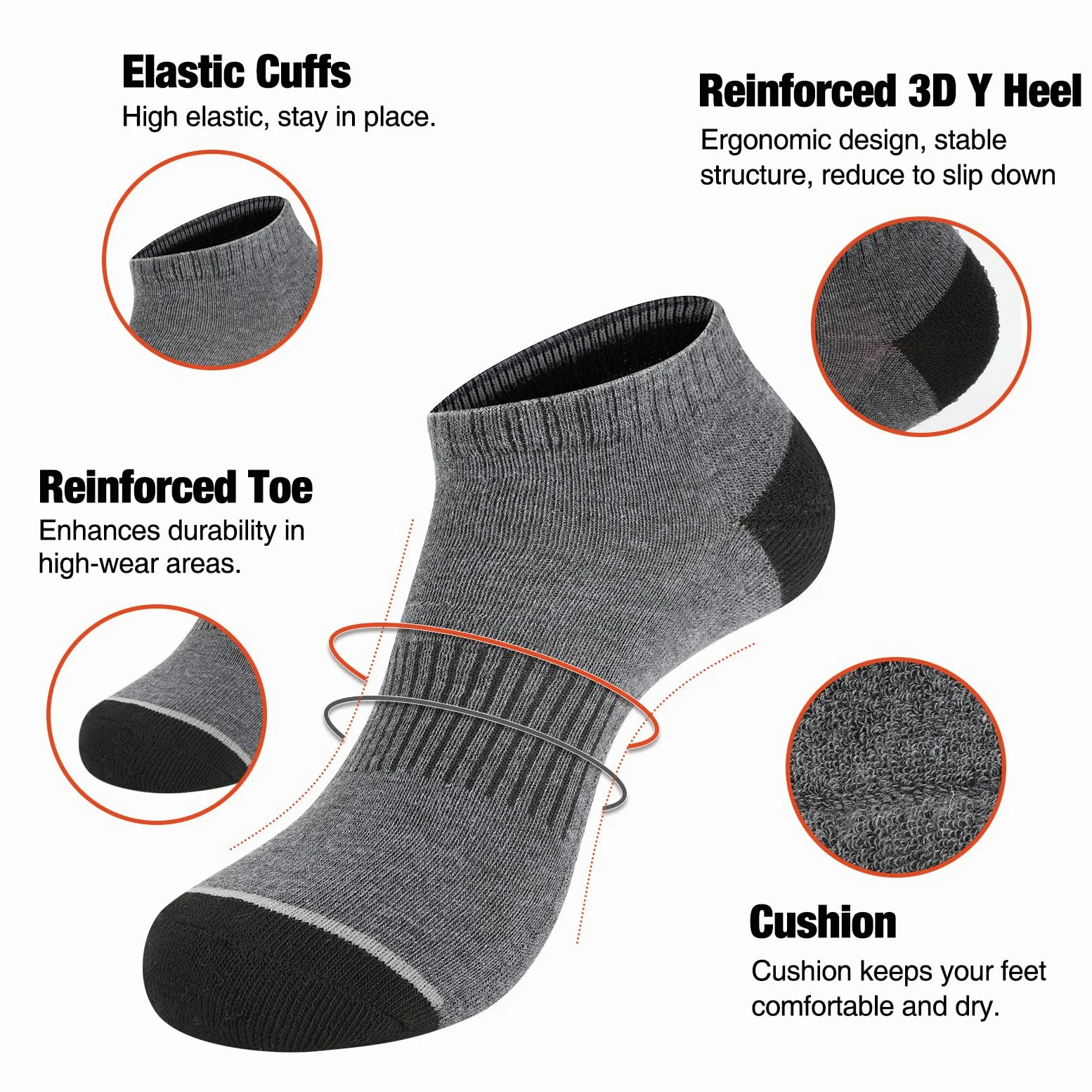 COOVAN Paquete de 10 calcetines de corte bajo para hombre, con cojín atlético, calcetines casuales