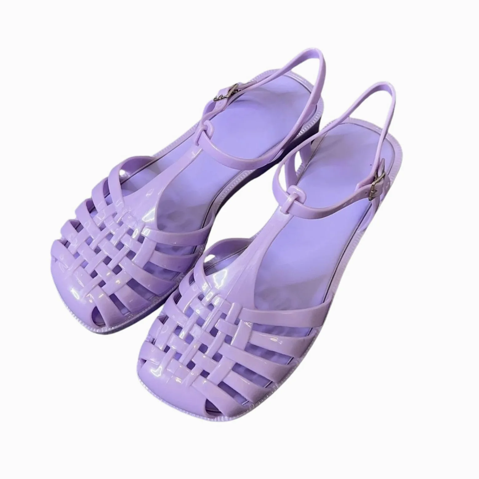RXZCHH Sandalias Planas Romanas con Punta Cuadrada para Mujer, Zapatos de gelatina calados, Sandalias Informales de Verano para Playa, Talla única pequeña (púrpura, 39)