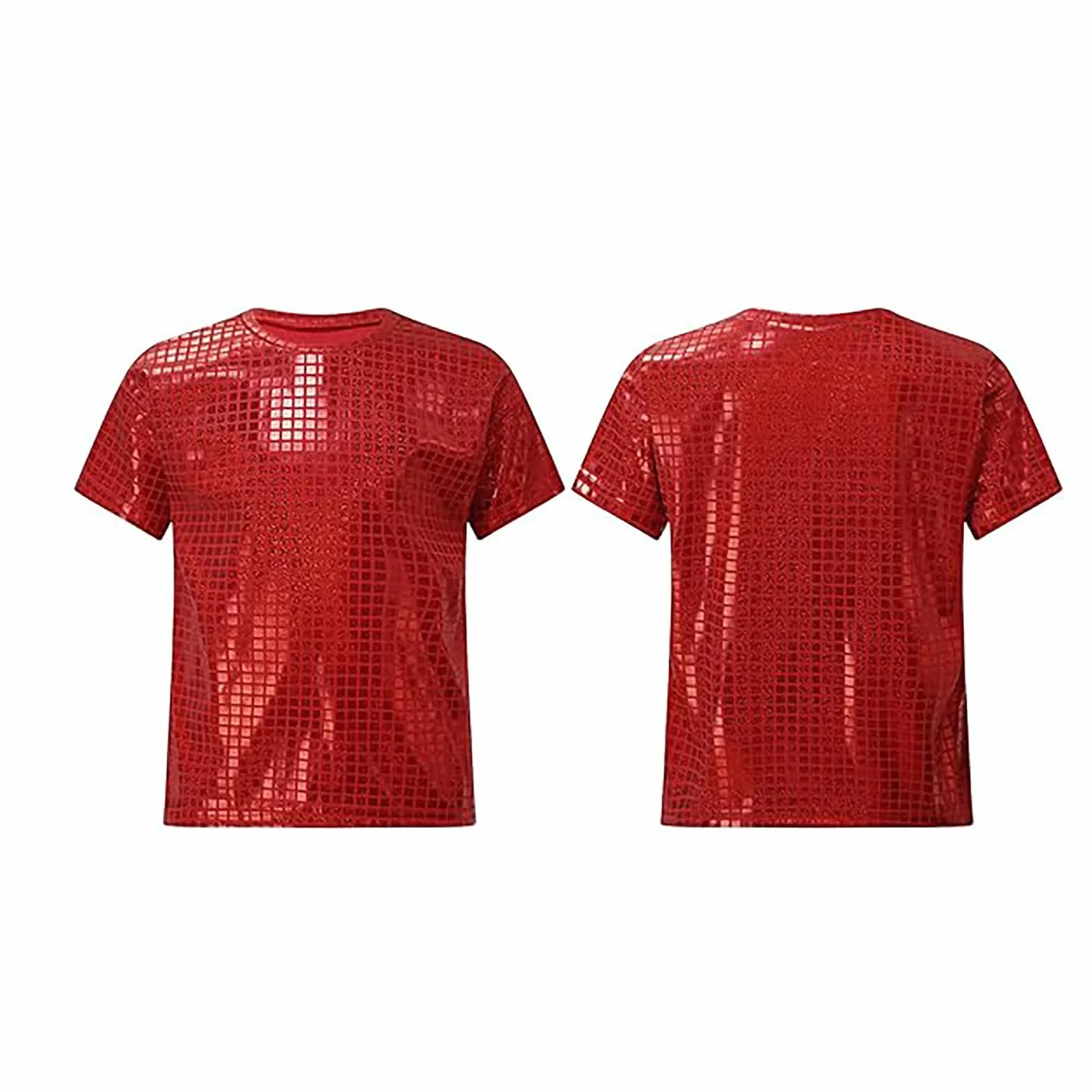 Camiseta Manga Corta Crop Top Brillante De Baile Lentejuelas Niñas Niños