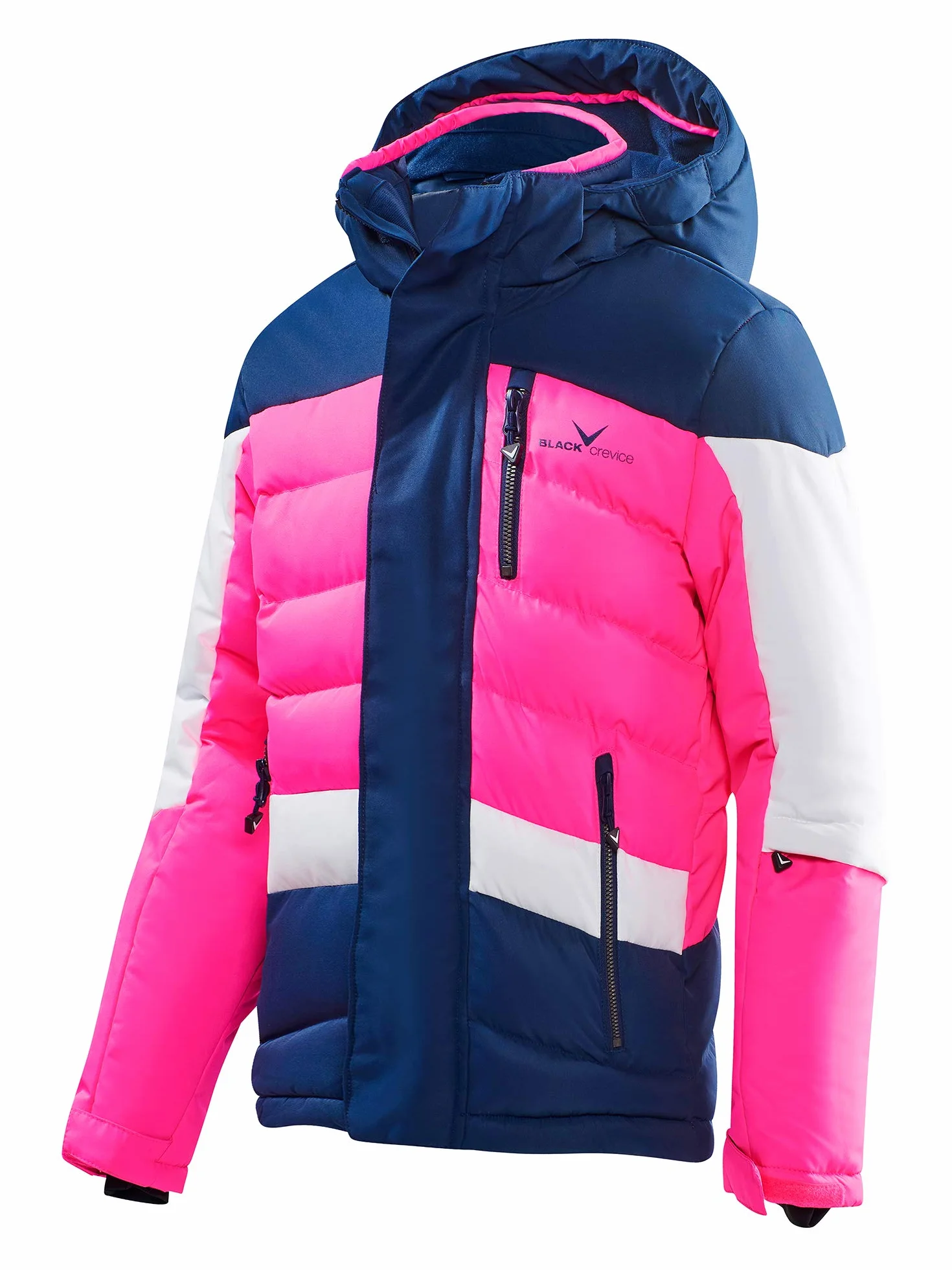 Black Crevice Chaqueta de esquí infantil, chaqueta de invierno rompeviento e impermeable para niños, bolsillos impermeables con cremallera, con capucha