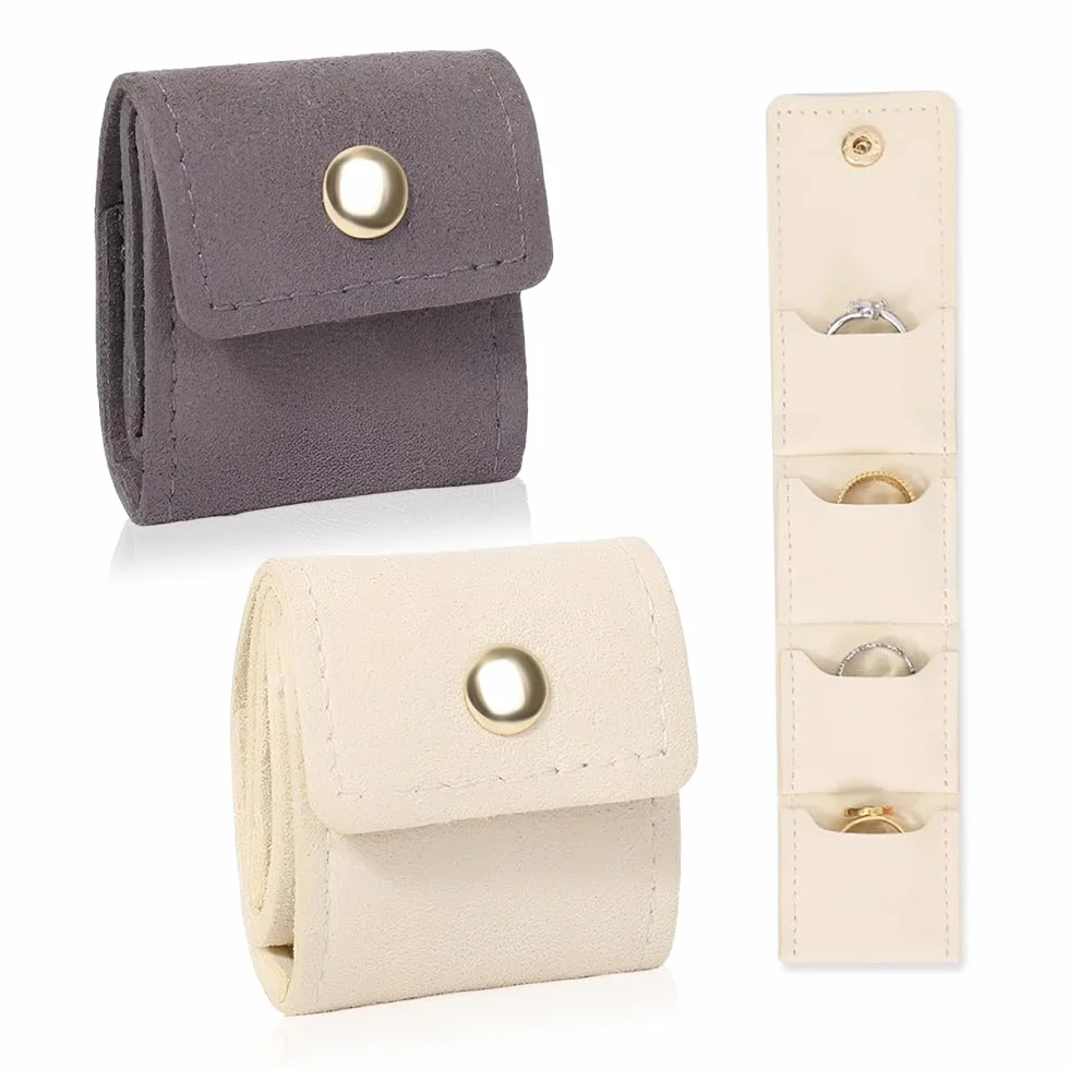 2 Piezas Mini Bolsa para Joyas,Organizador Joyas Viaje Enrollable,Travel Jewelry Bag,Bolsa Almacenamiento Joya,Organizador Bisuteria Con Hebilla para Pendientes, Collares, Pulseras (Beige+Gris)