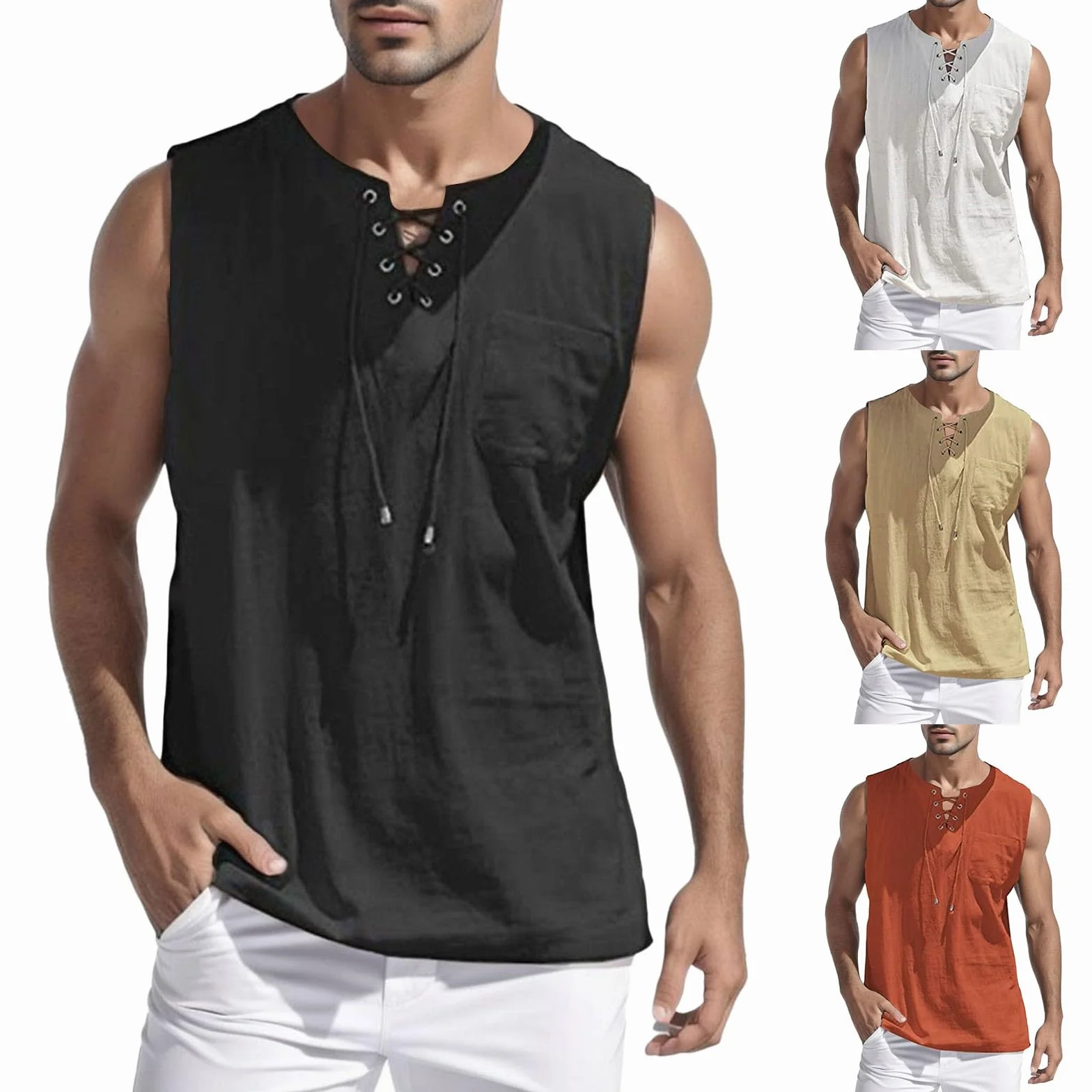 Jersey para hombre de gran tamaño, camiseta de tirantes para verano, cuello redondo, sin mangas, ropa de calle festiva, camiseta ligera transpirable, moda de verano, camiseta interior básica