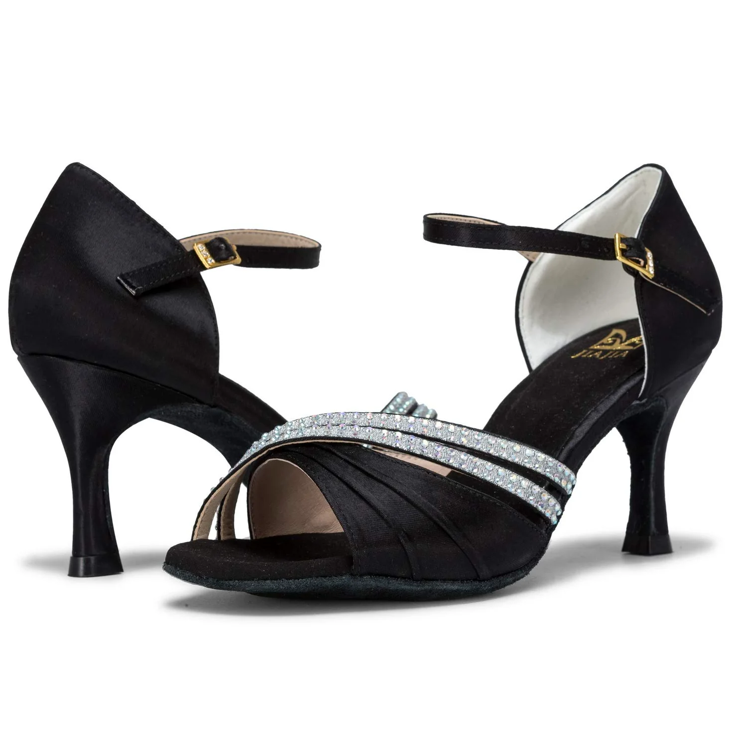 JIAJIA 20524 Mujeres Sandalias Tacón Acampanado Súper Satén Latino Rhinestone Zapatos de Baile
