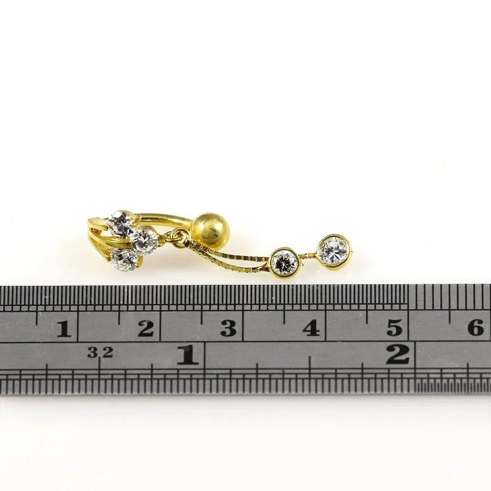 Piercing para el ombligo de oro amarillo macizo de 14 quilates con forma de aleta con doble colgante redondo en caja de cadena, joyería para ombligo de 14 quilates, calibre 14, 14 Gauge