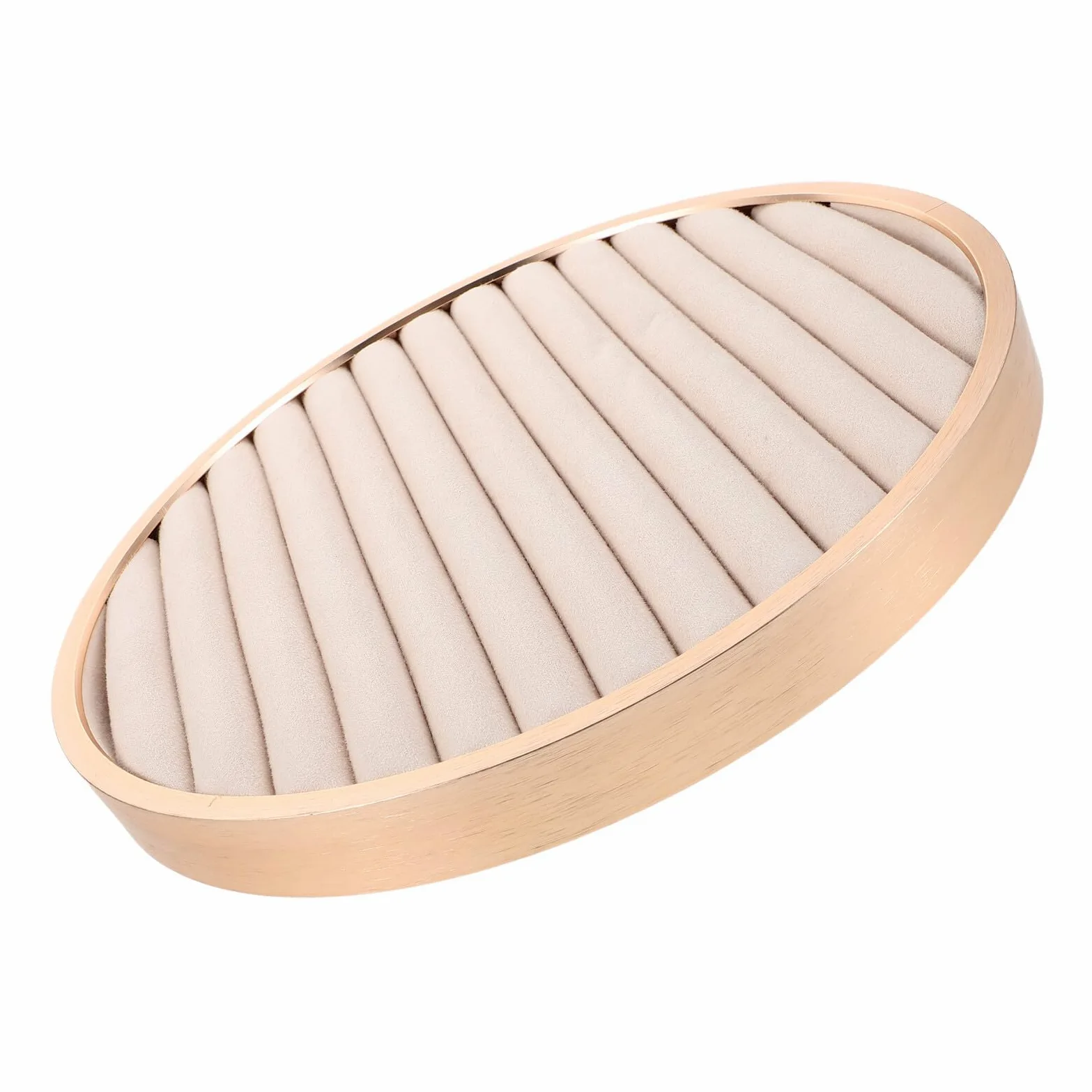Bandeja de Exhibición de Joyas de Terciopelo Redonda Beige | Metal Ligero, para Collares y Abalorios, Uso en Fotografía y Viaje, Acabado Elegante Decorativo