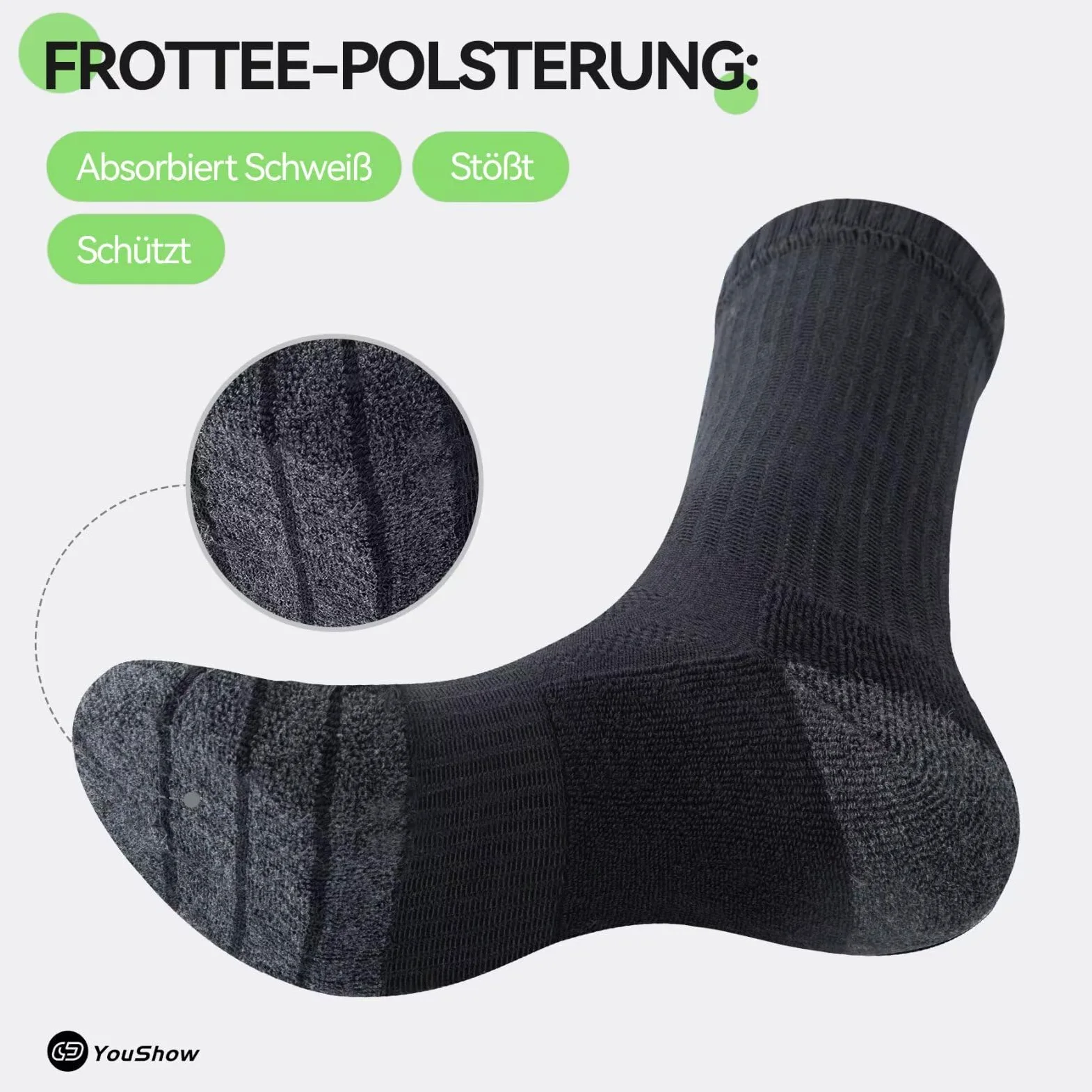 YouShow 6 pares de calcetines de tenis para hombre y mujer, calcetines deportivos, calcetines de senderismo, calcetines acolchados, transpirables y suaves
