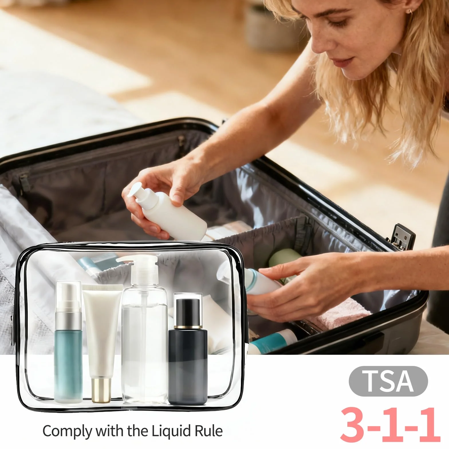 3 PCS Neceser de Aseo, Bolsas Portátil de Maquillaje de PVC, Transparentes Bolsa de Cosmético Organizador Mujer Impermeables, Hombre y Mujer, para Viajes, para Viajes, Almacenamiento, Baño