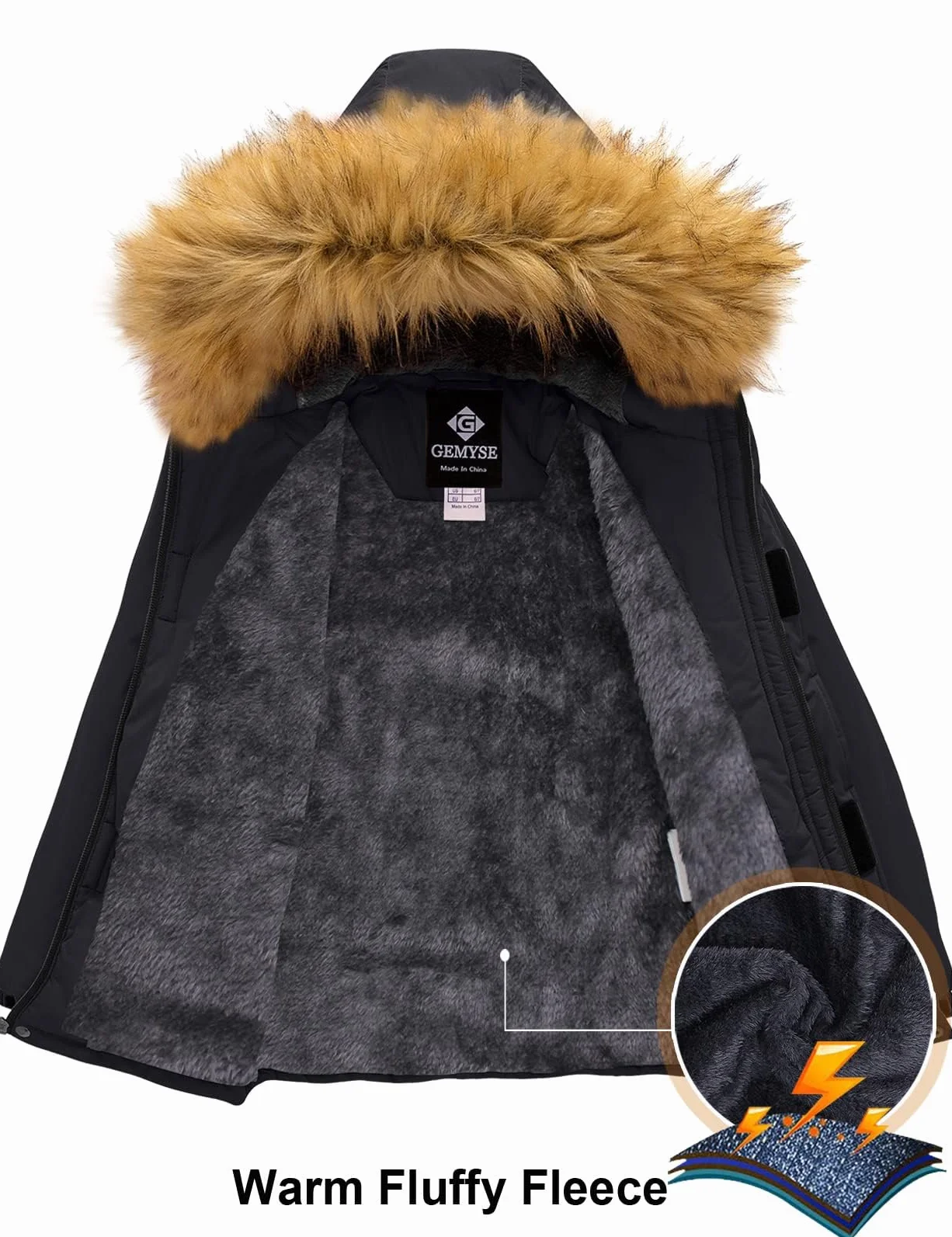 GEMYSE Chaqueta de Esquí para Niño con Capucha de Piel Desmontable Abrigo Impermeablede de Nieve Invierno Cazadora Antiviento