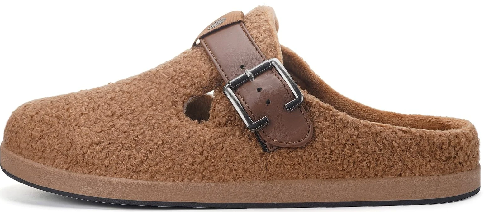 Zapatillas de Estar Invierno Mujer Hombre Peluche Comodidad Cálido Antideslizantes Pantuflas Zuecos Interior Exterior,Marrón,42 EU