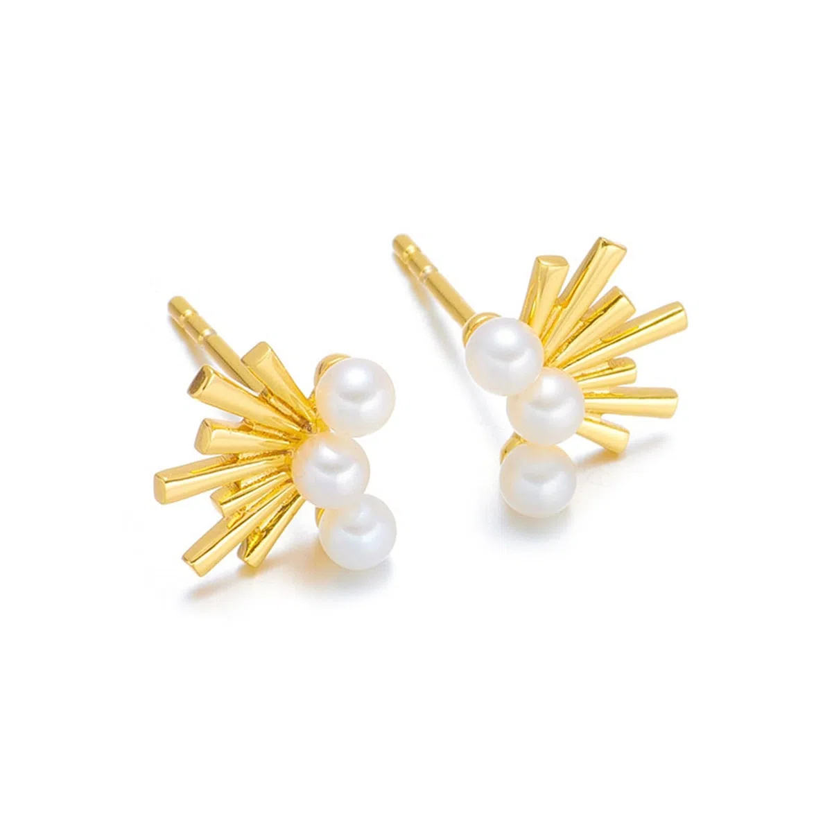 Pendientes geométricos de oro amarillo de 9K/14K/18K para mujer con perla