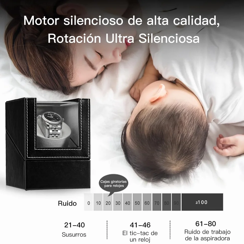 Caja de enrollador de Reloj automático, Caja de Reloj de Cuero Single Watch enrollador PU con Motor silencioso, Alimentado por batería o Adaptador Watch Winder