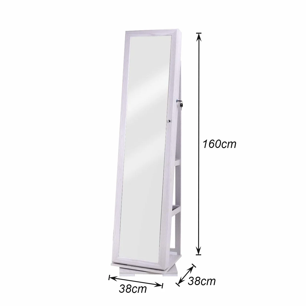 soges Armario Tocador con Espejo de Pie - Compartimento con Llave, 160 cm Altura, 360° Giratorio • Ideal para Joyas, Cosméticos y Bolsos • Perfecto para Dormitorio y Vestidor, Blanco