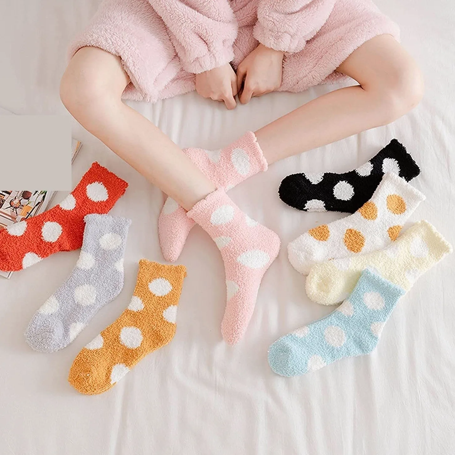 Calcetines Invierno 12 Pares De Calcetines Térmicos De Invierno Para Mujer, Patrón De Lunares Bonitos, Esponjosos, Supersuaves, Cálidos Y Acogedores Calcetines Termicos