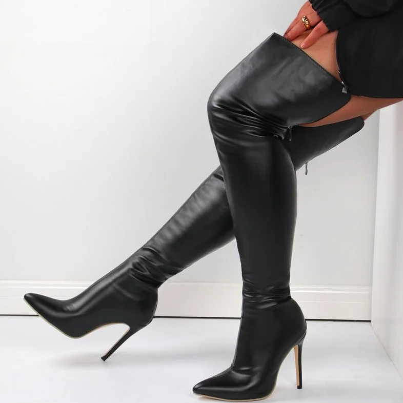 Botas por encima de la rodilla para mujer, tacón alto, con cremallera