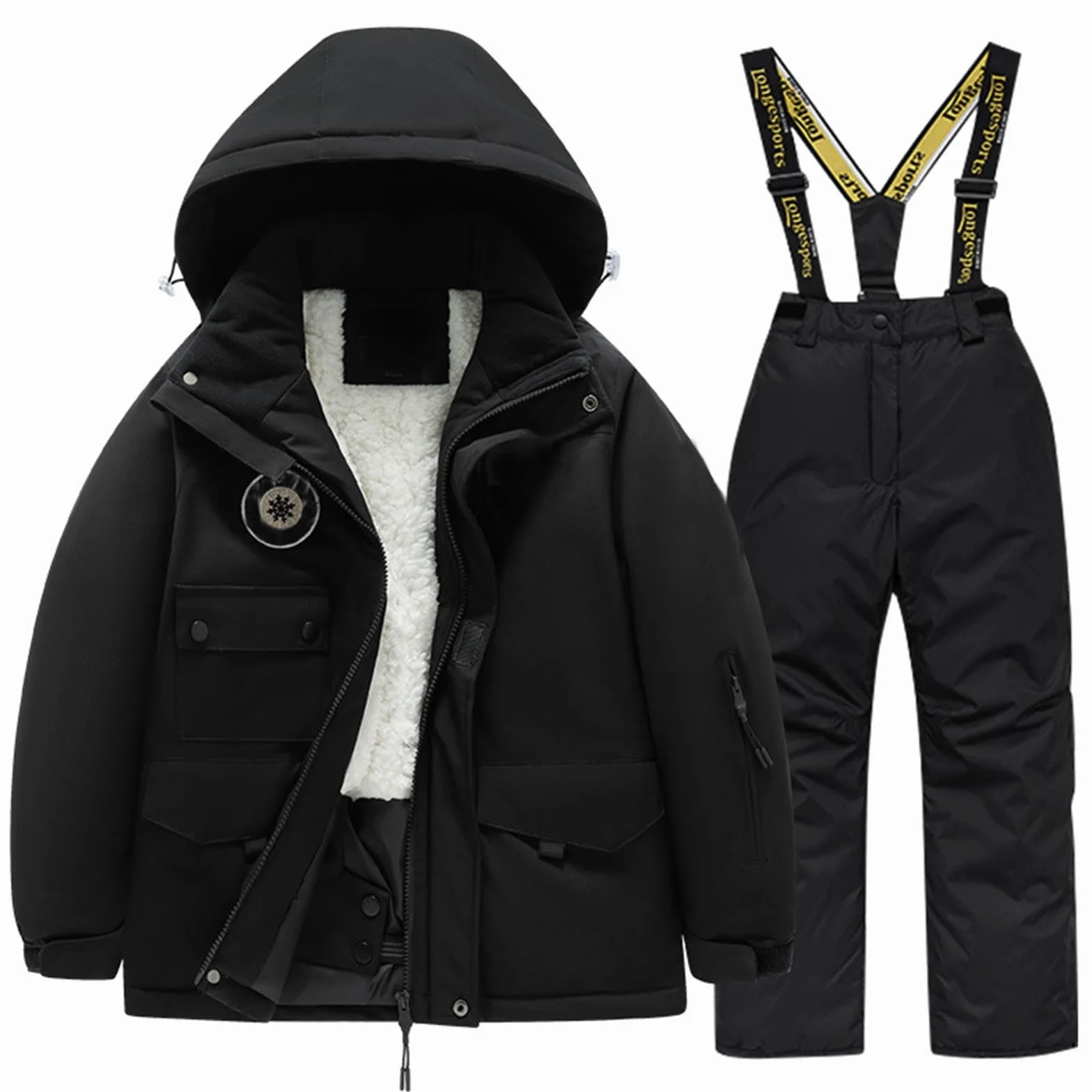 Chaqueta de esquí para niños, forro polar, con bolsillos, cortavientos, ideal para snowboard, unisex