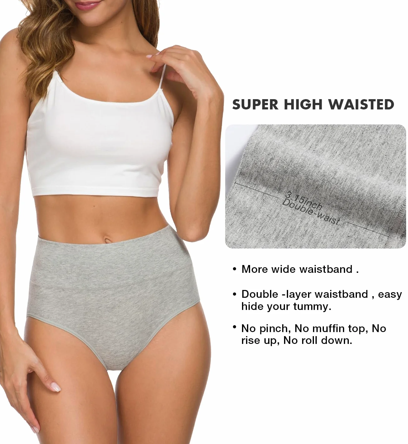Wealurre Bragas de algodón de cintura alta para mujer, ropa interior con sección C, ropa interior para mujer, cobertura completa, bragas con control de abdomen, paquete múltiple de 5
