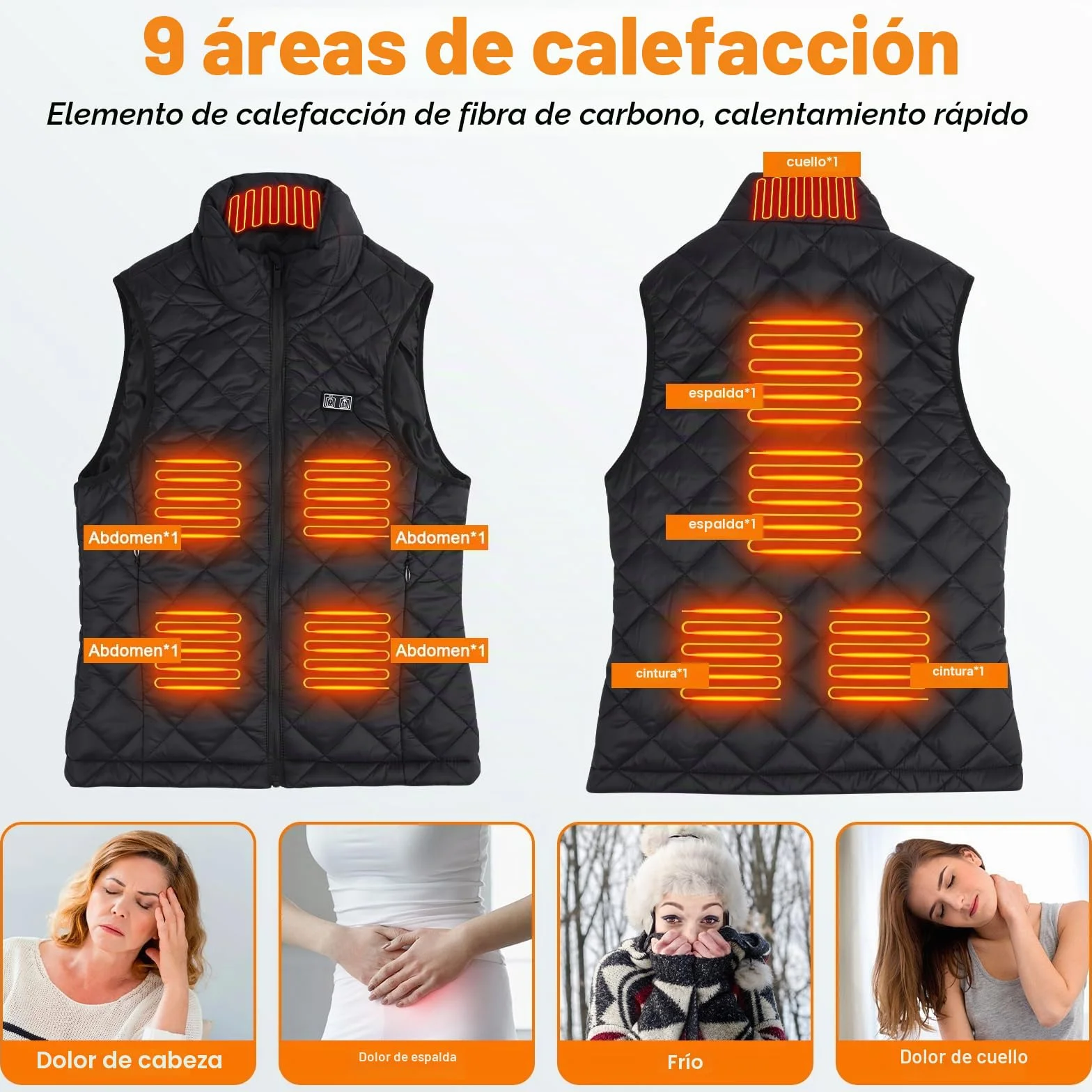 Chaleco Calefactable 20000mAh 9 Zonas Calentamiento 3 Temperaturas USB para Mujeres Hombres