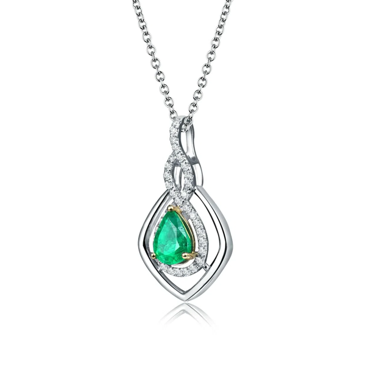 Colgantes de Oro Blanco 18 Kilates para Mujer,Collares Geométrico y Pera con 1.2ct Esmeralda Creada con Moissanita Colgante Collar de Mujer de Plata Verde