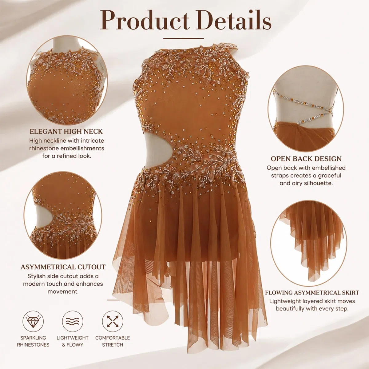 Vestido de danza lírica con pedrería y cut-out mujer y adolescente