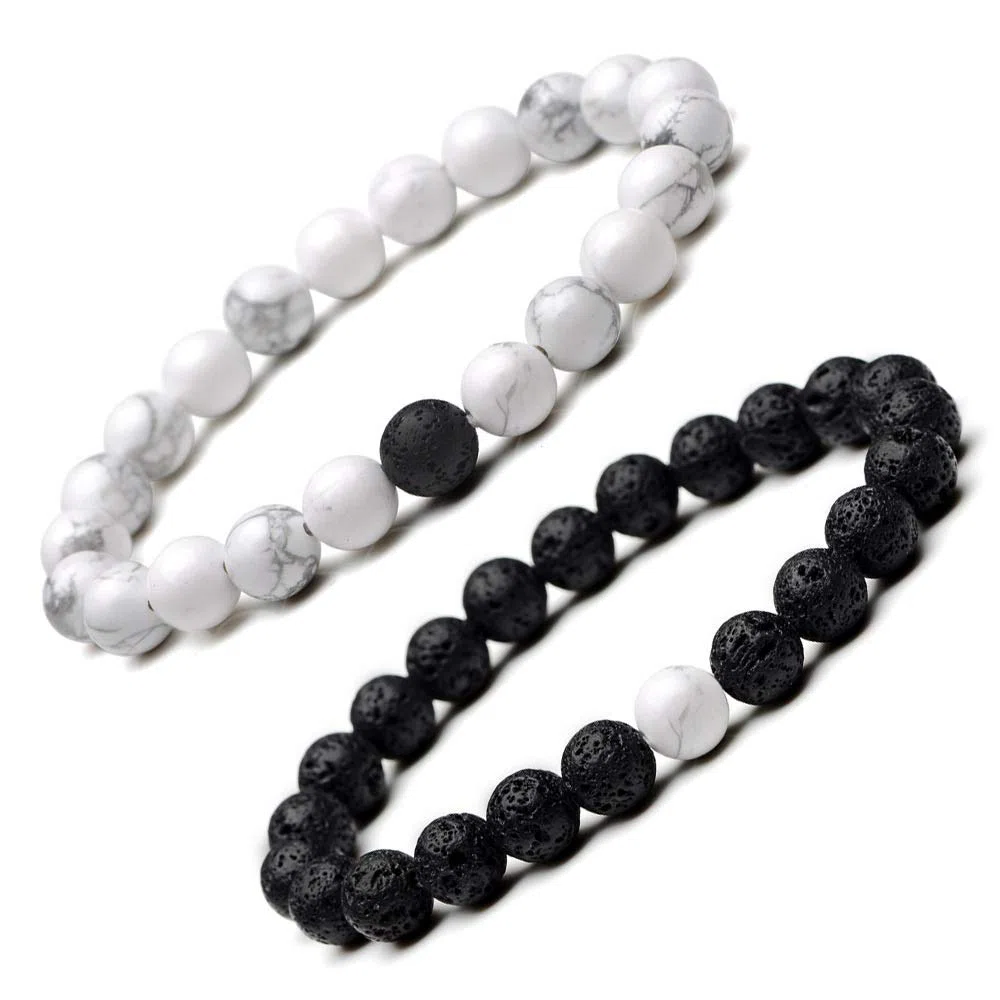 Pulsera de Piedra, Pulsera de Cuentas de Piedra Natural, Pareja de Piedra volcánica de Pino de 8 mm, Pulseras de Piedra de Piedra, Brazalete de Amistad, Accesorios de Ropa Personalizados