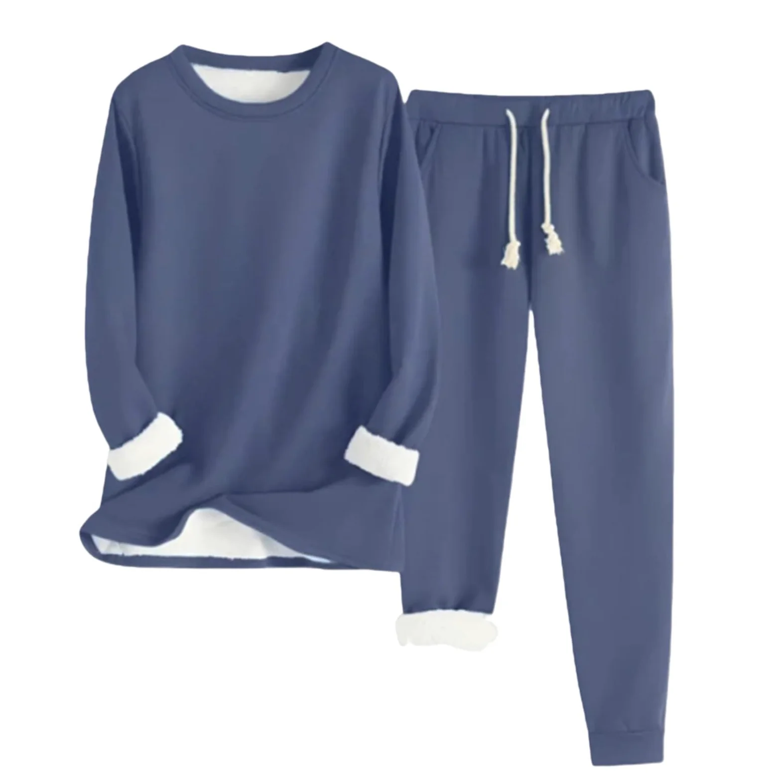 Conjunto de Pijama de Sudadera y Pantalones con Forro para Mujer para Calidez Invernal con Traje de Felpa Tops cómodos y Holgados Ropa de Estar por casa cálida de Invierno para Mujer