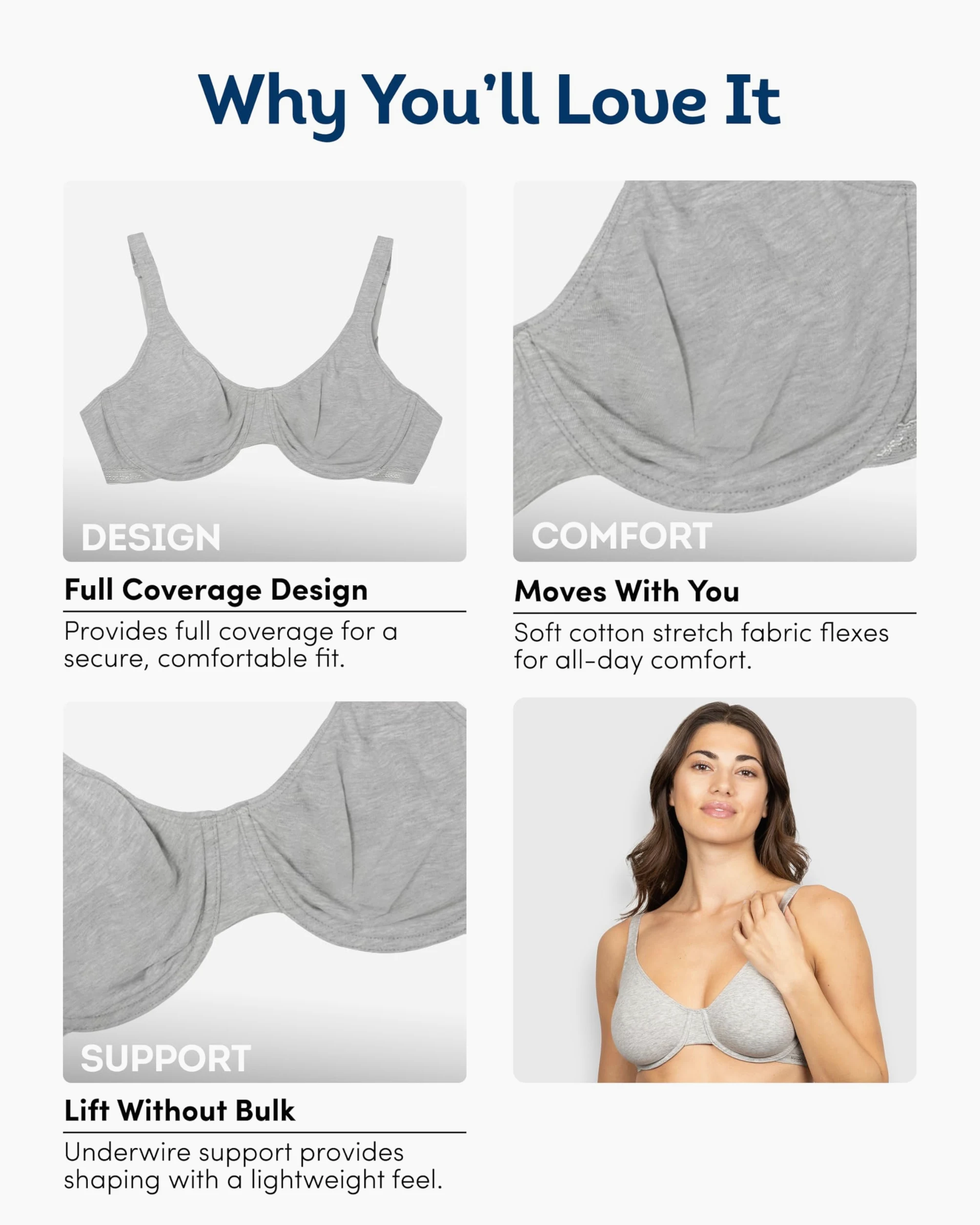 Fruit of the Loom Unlined Underwire Bra - Cotton & Spandex Blend For Natural Shape and Flexibility Sujetador Mujer (Pack de 2)