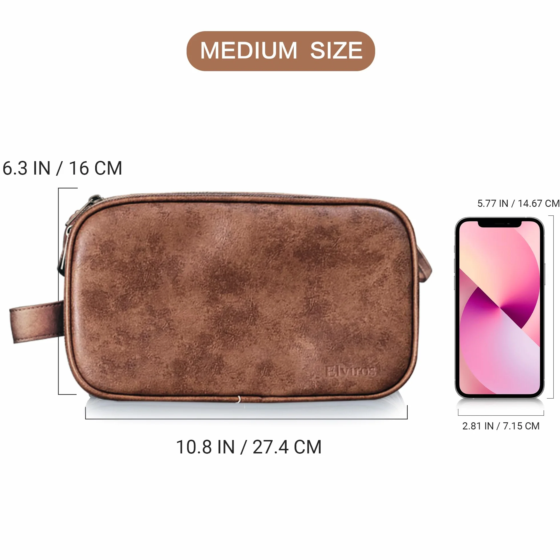 Elviros Neceser Hombre de Viaje, Bolsa de Aseo Grande Impermeable PU, Organizador Portátil con Gran Capacidad, Dopp Kit Hombre para Gimnasio y Trabajo