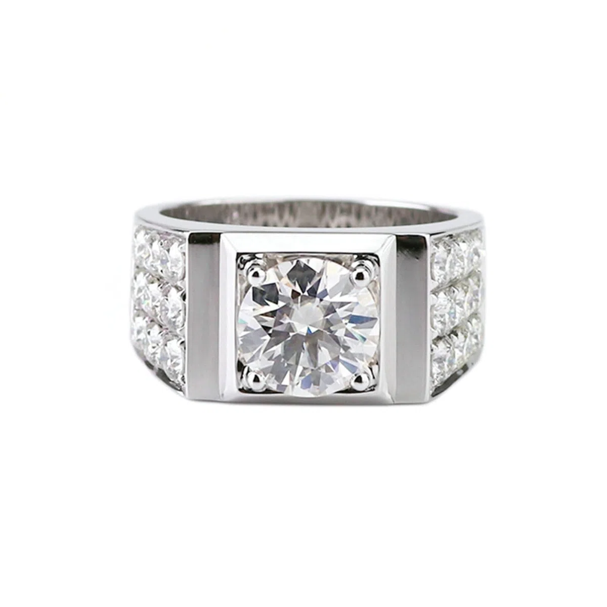 Wycian Anillo de compromiso para hombre con grabado, moissanite anillo hombres de oro blanco de 14 quilates moissanite 1ct talla redonda blanco personalizado para boda
