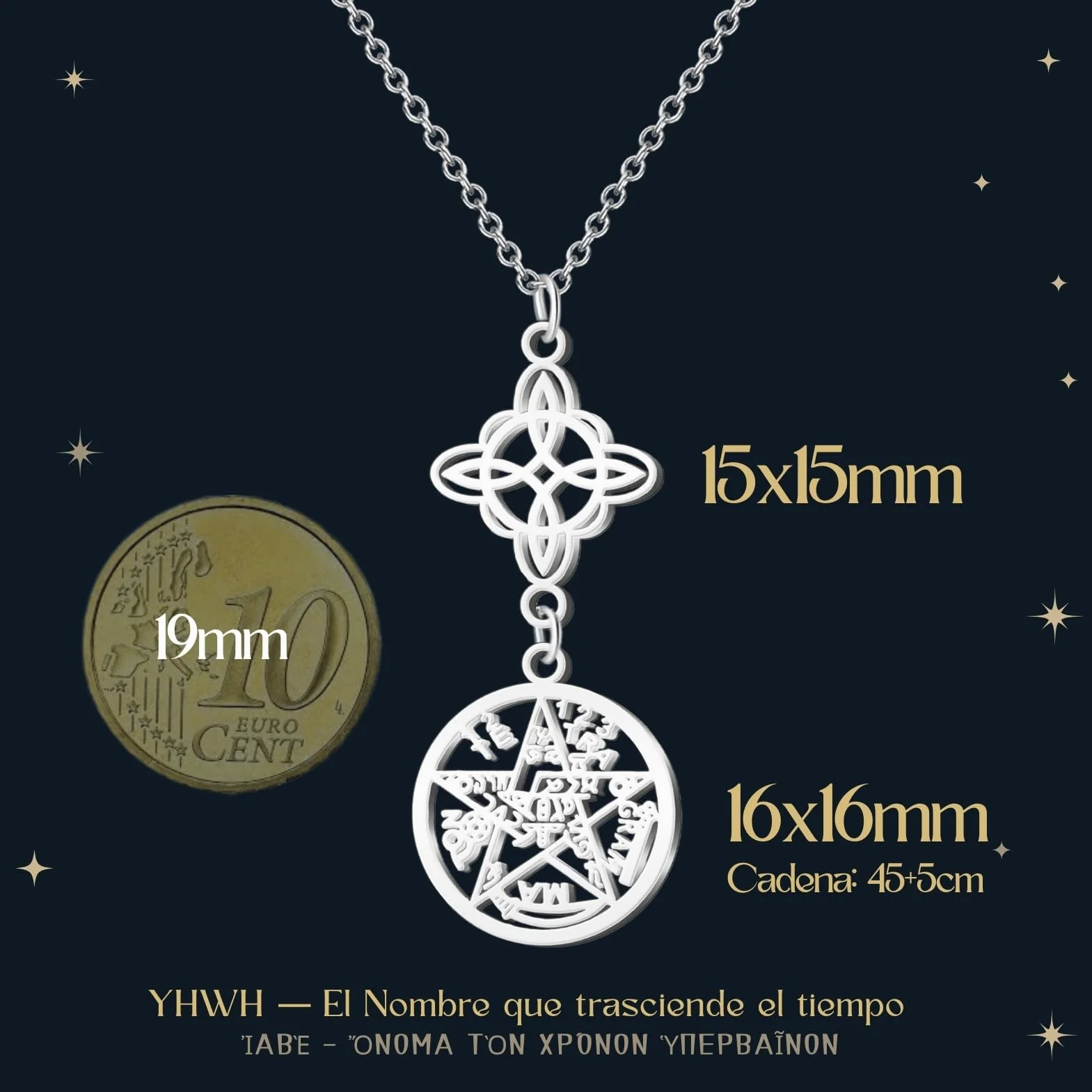 Collar para Mujer Nudo de Bruja Tetragramaton Amuleto de Suerte y Proteccion Ojo Turco Piedras de Chakras