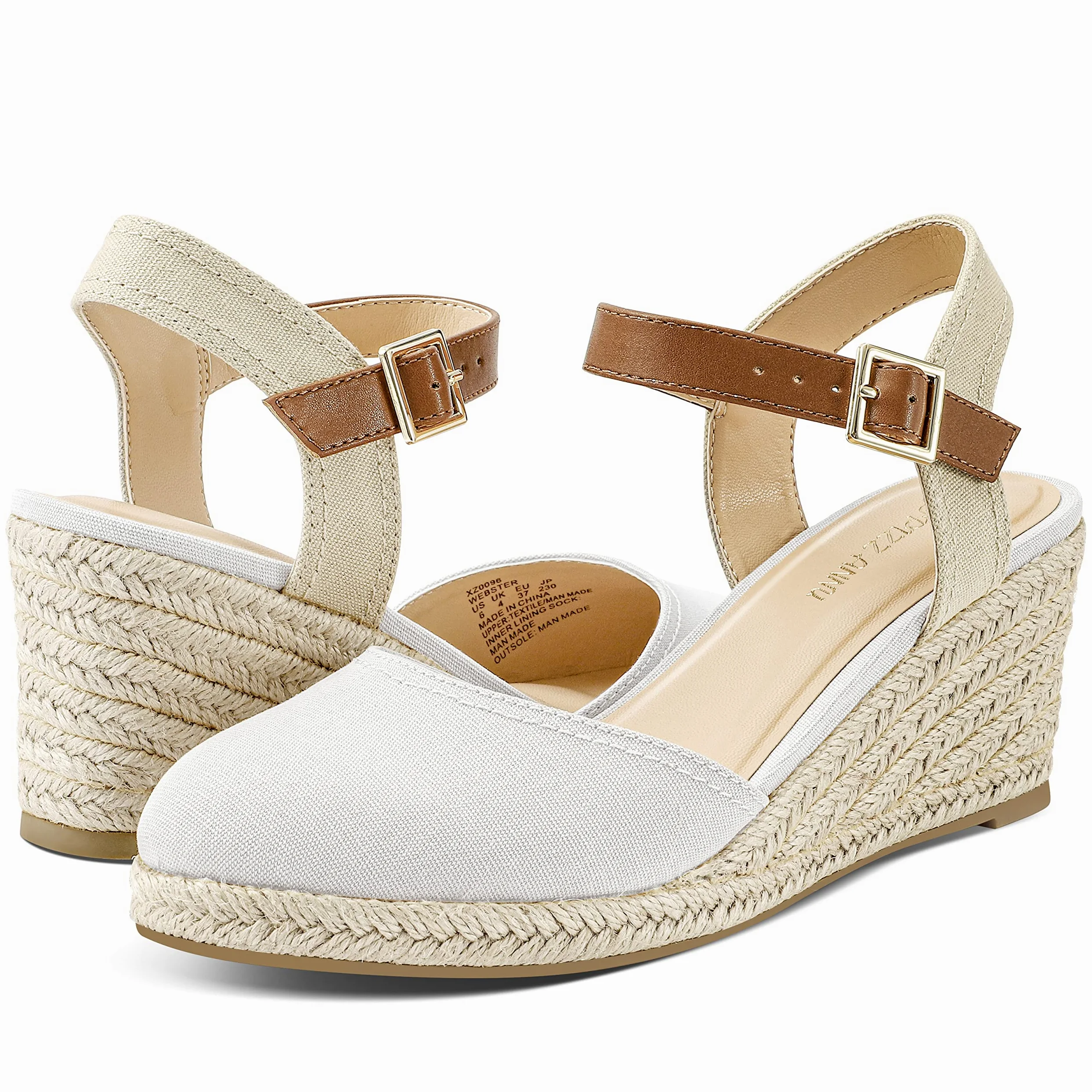 PIZZ ANNU Sandalias Mujer Verano Alpargatas con Cuñas de Esparto y Punta Cerrada Plataforma Espadrilles Zapatos Tacón Novia Boda Elegantes