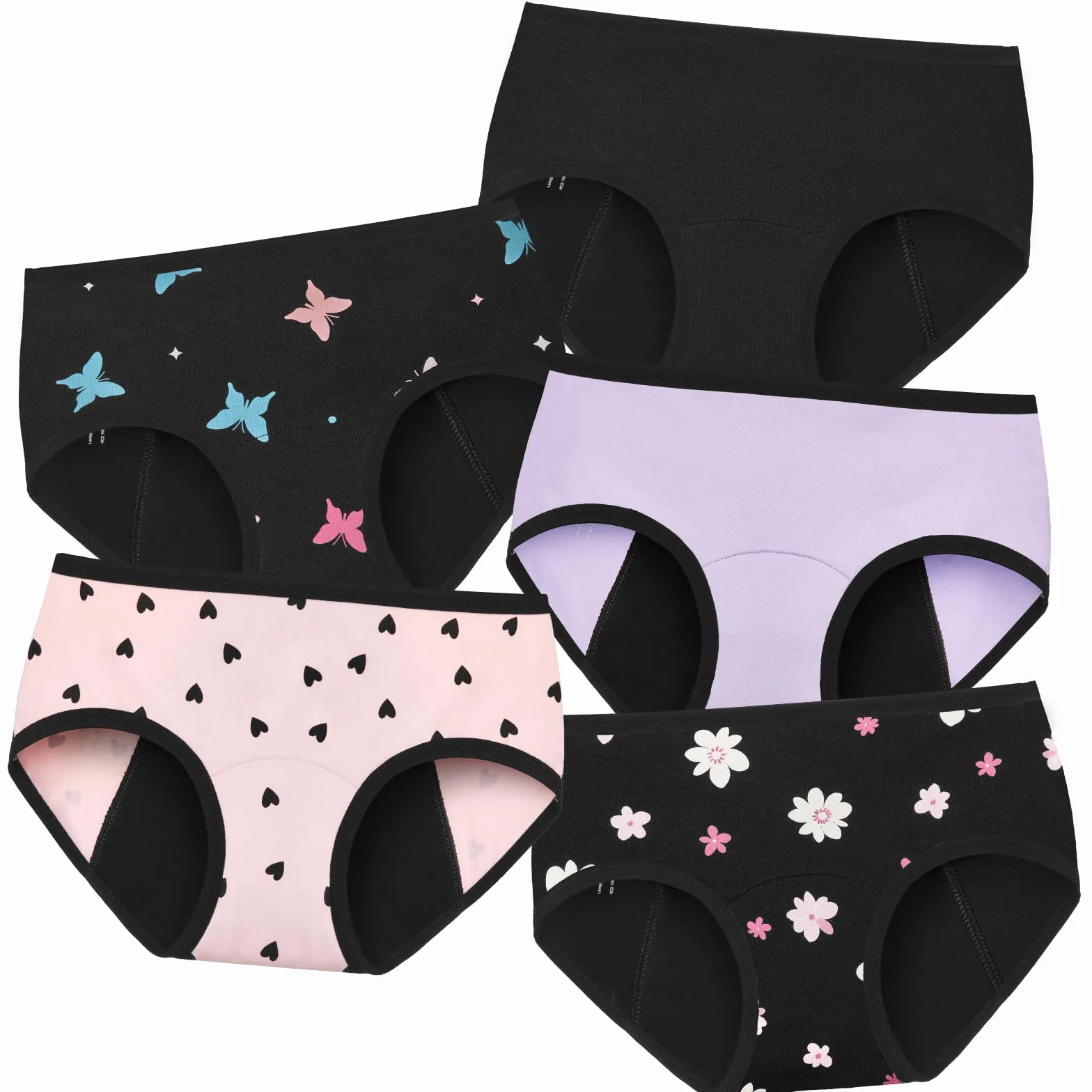 Bragas Menstruales Niña 10-16 Años Flujo Abundante Braga Menstrual Algodon Ropa Interior Reutilizables Braguitas 5 Pack