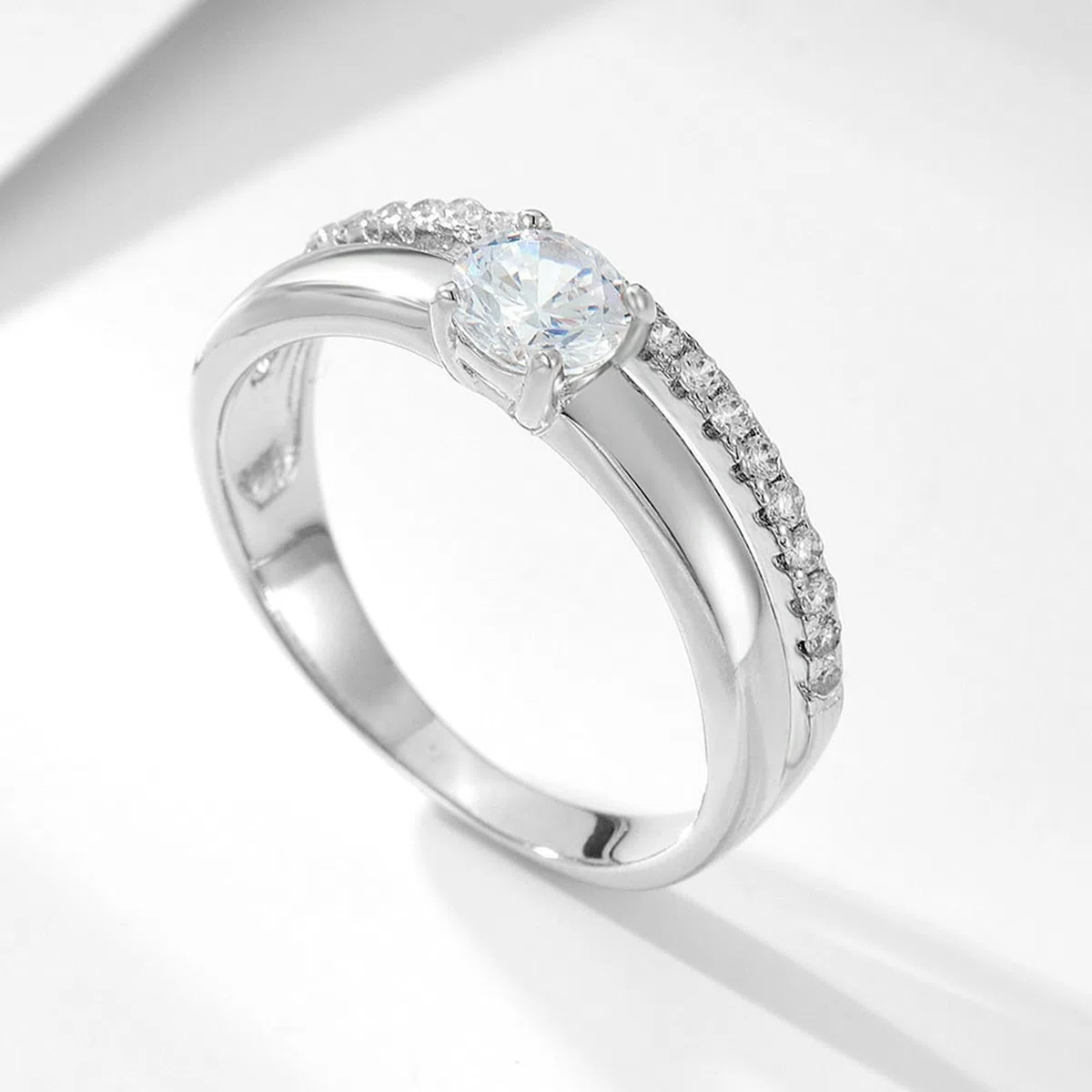 KnSam Anillo de boda de oro real de 9 K/14 K/18 K, oro blanco, anillo apilable de la amistad con diamante creado en laboratorio, oro blanco Au 375/585/750, talla 47-65