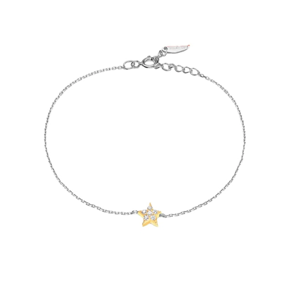 Pulseras de moda para mujer, pulsera de promesa con diamantes blancos de 0,08 quilates, cadena de estrella de oro amarillo y oro blanco