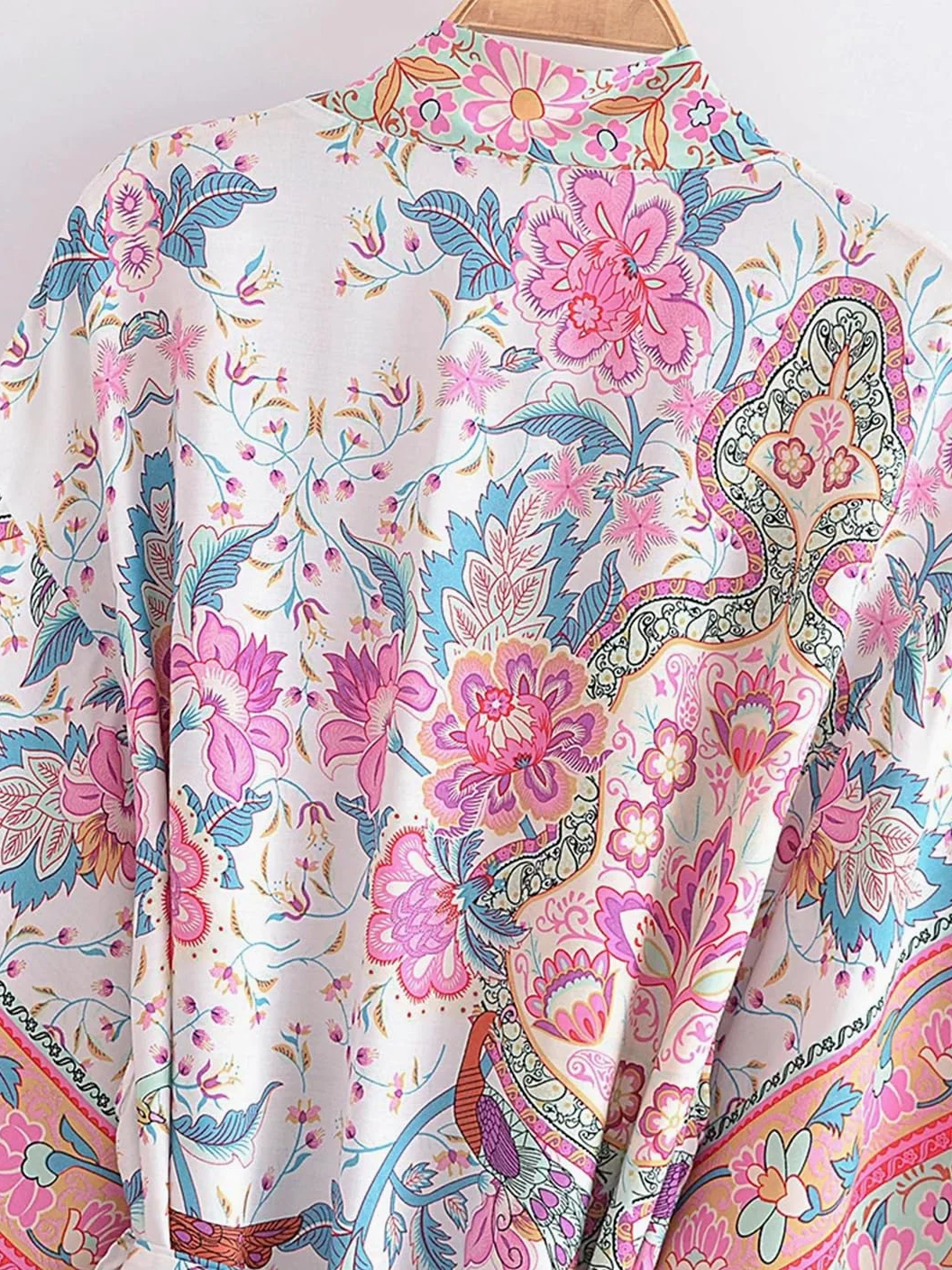 Disimlarl Kimono bohemio con estampado de manga murciélago para mujer, cuello en V, borla, manga larga, para cubrir el bikini
