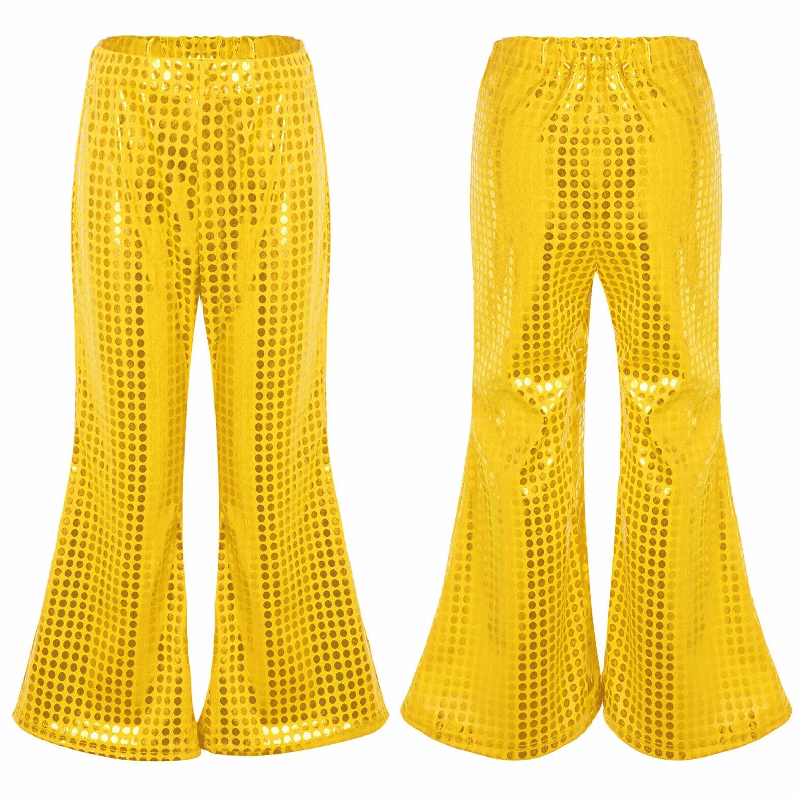 Pantalones Largos Acampanados de Cuero Metálico Brillante para Danza Jazz Niño Niña Cintura Elástica