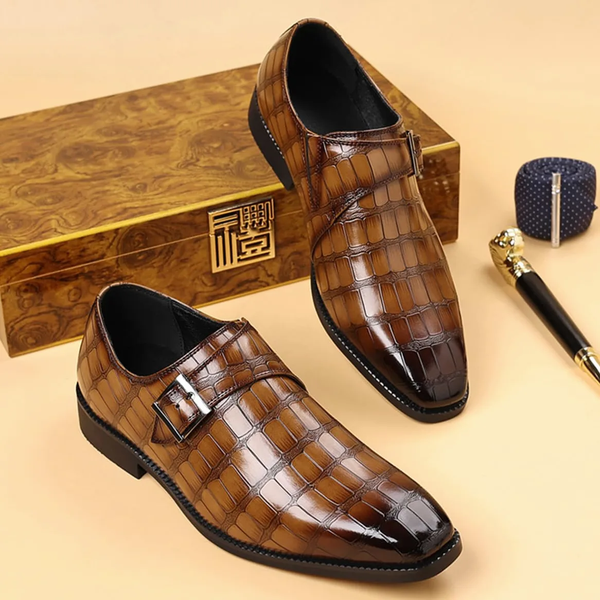 Zapatos de Vestir Monk Strap para Hombre Zapatos de Cuero clásicos Zapatos de Oxfords Negocios cómodos para Formales