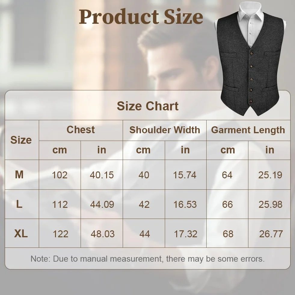 AUYAO Chaleco Formal Hombre Lana Espiga Tweed Boda