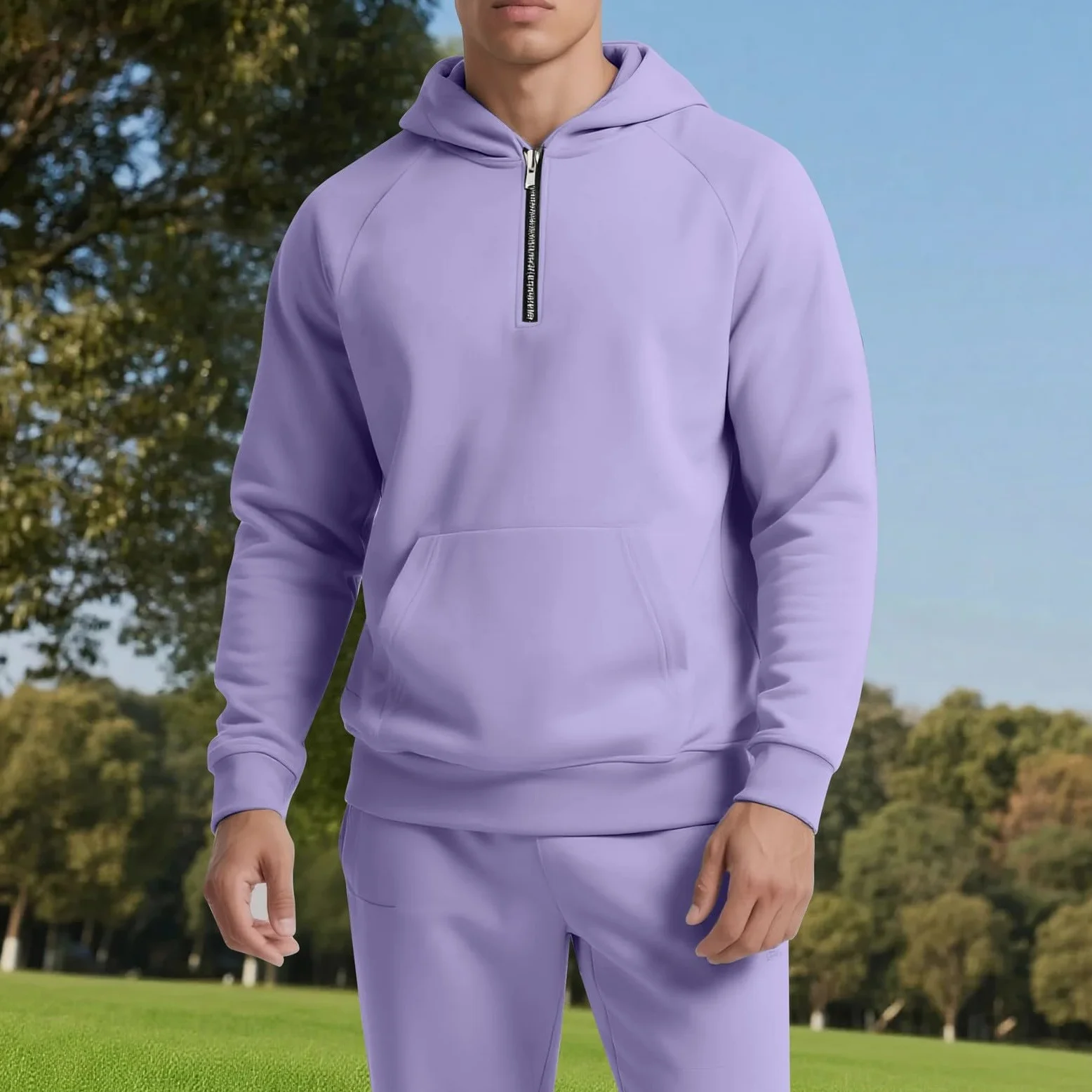 Hombre Conjunto con Capucha Cierre Claro 1/4 Top Pantalones De Correr | Chándal Hombre Conjunto de Correr Manga Larga Traje Deportivo Elástico Chándal Con Capucha Al Aire Libre
