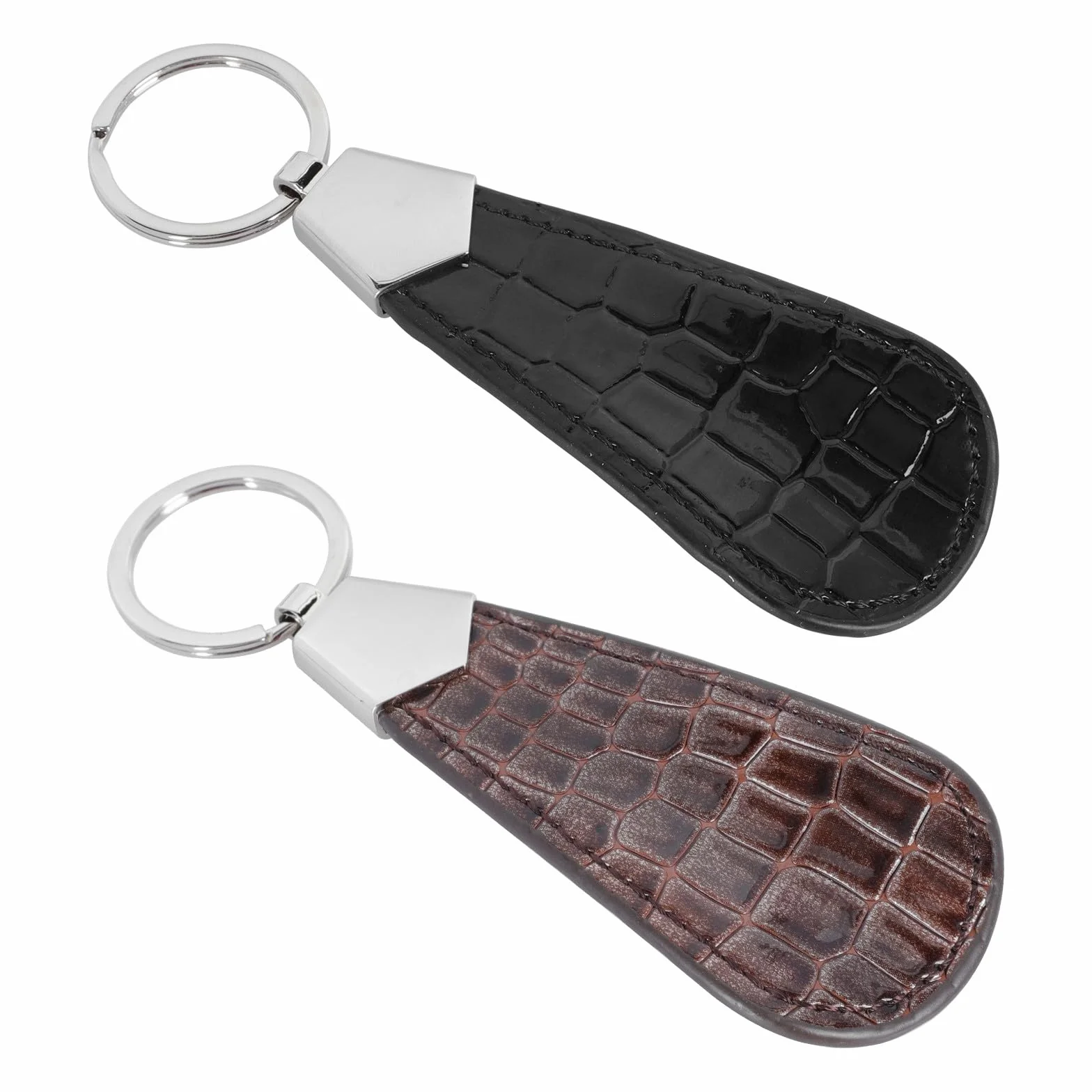 HOMSFOU Calzador Portátil de Cuero con Llavero 2 Unidades Negro y Marrón Textura Accesorio Viaje Cuidado del Calzado