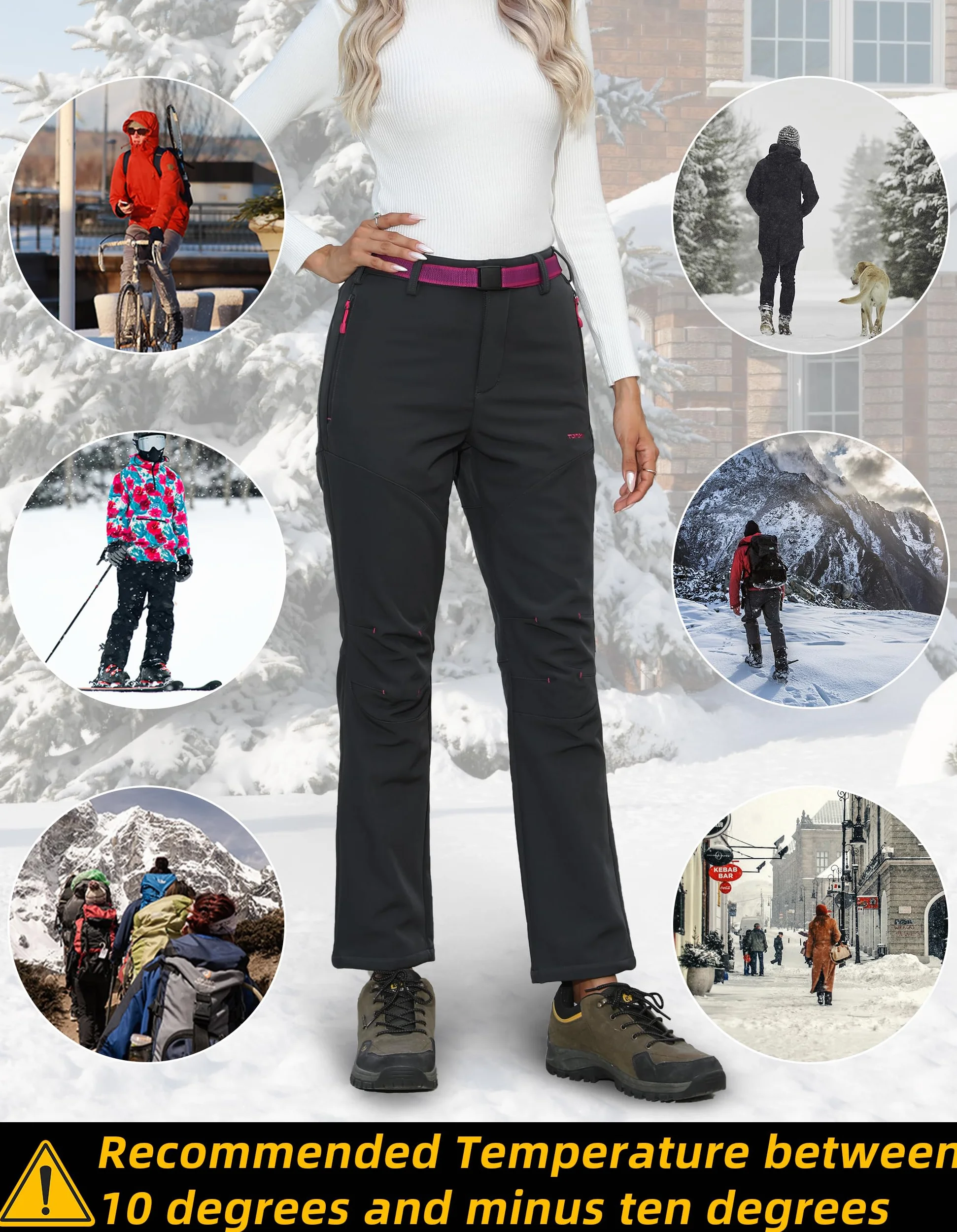 Tofern Outdoor Pantalones Softshell Mujer - Impermeables y Cortavientos - Ideal para Esquí y Senderismo