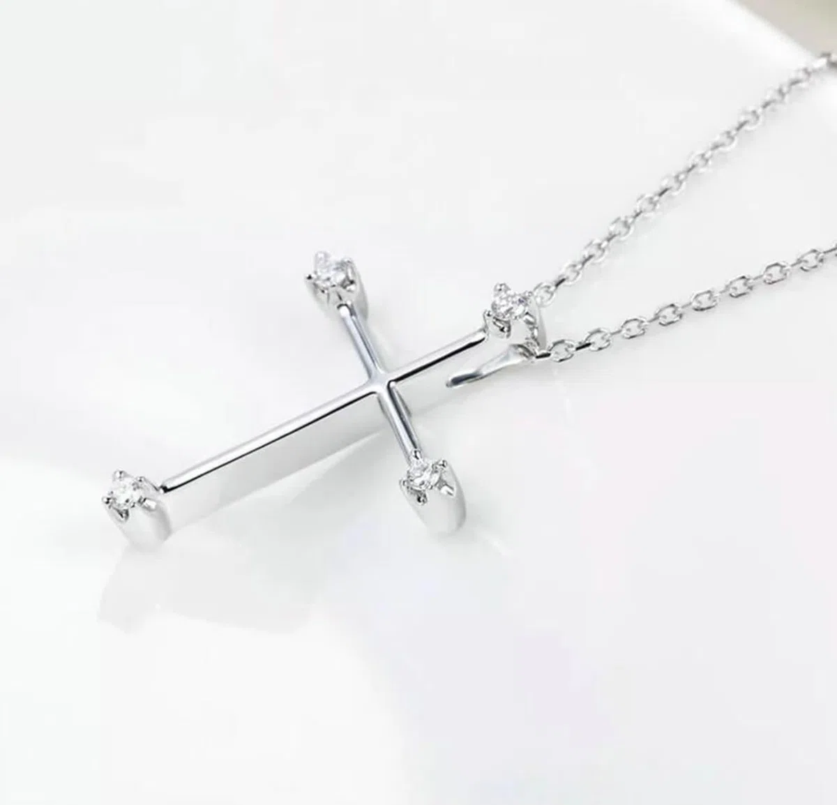 Collar largo con colgante para mujer, collar, cadenas de diamantes blancos, joyería cruzada de 9/14/18 quilates, oro blanco/platino, 18 pulgadas, oro blanco de 14 ct, diamante