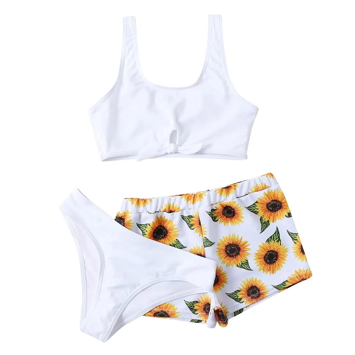 Generisch Deportes trajes de baño niña flor traje de baño verano estampado girasol niñas tres piezas lindo para